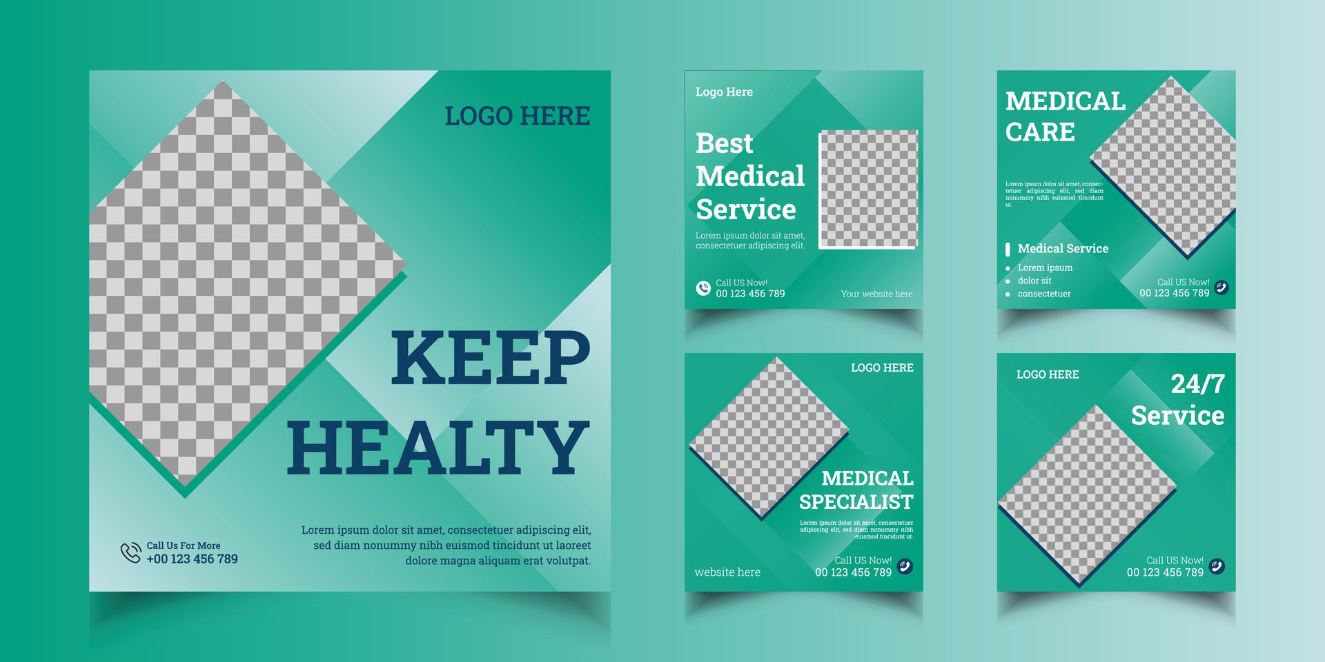 Healthcare medical banner and social media post template Free Vector