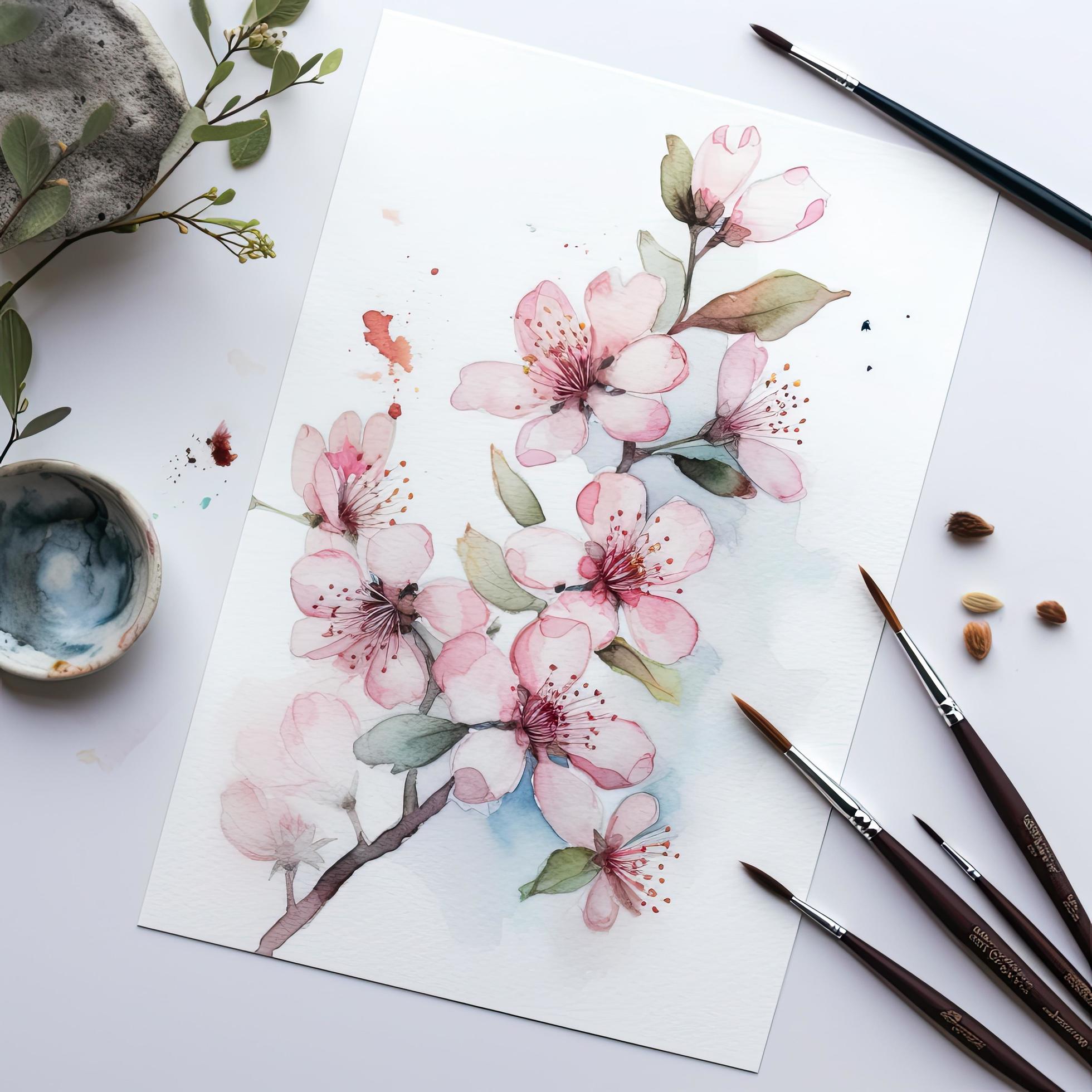 free cherry blossom flowers water color, pastel color with white background, generat ai Stock Free