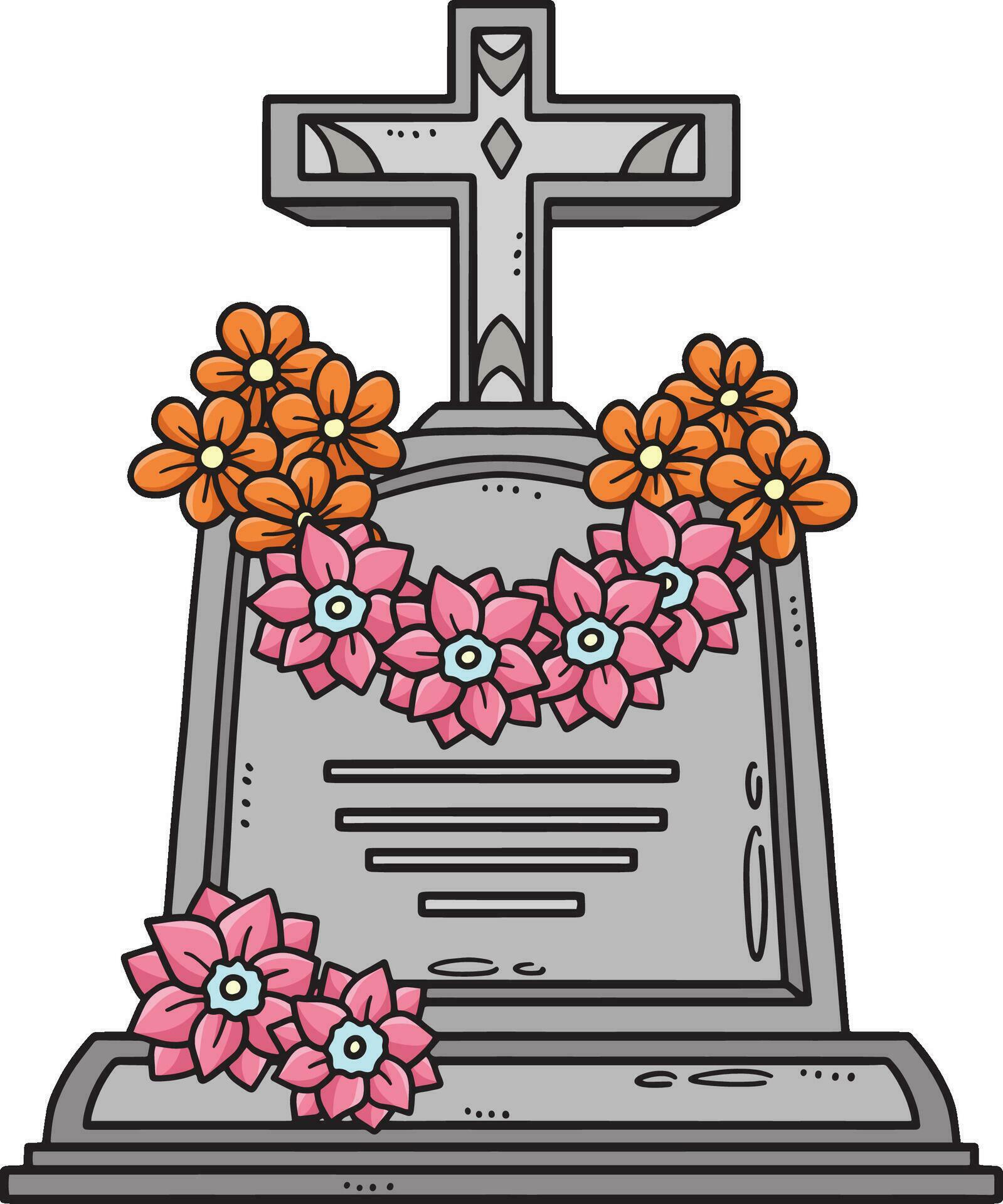 
									Tombstone with a Flower Cartoon Colored Clipart Stock Free