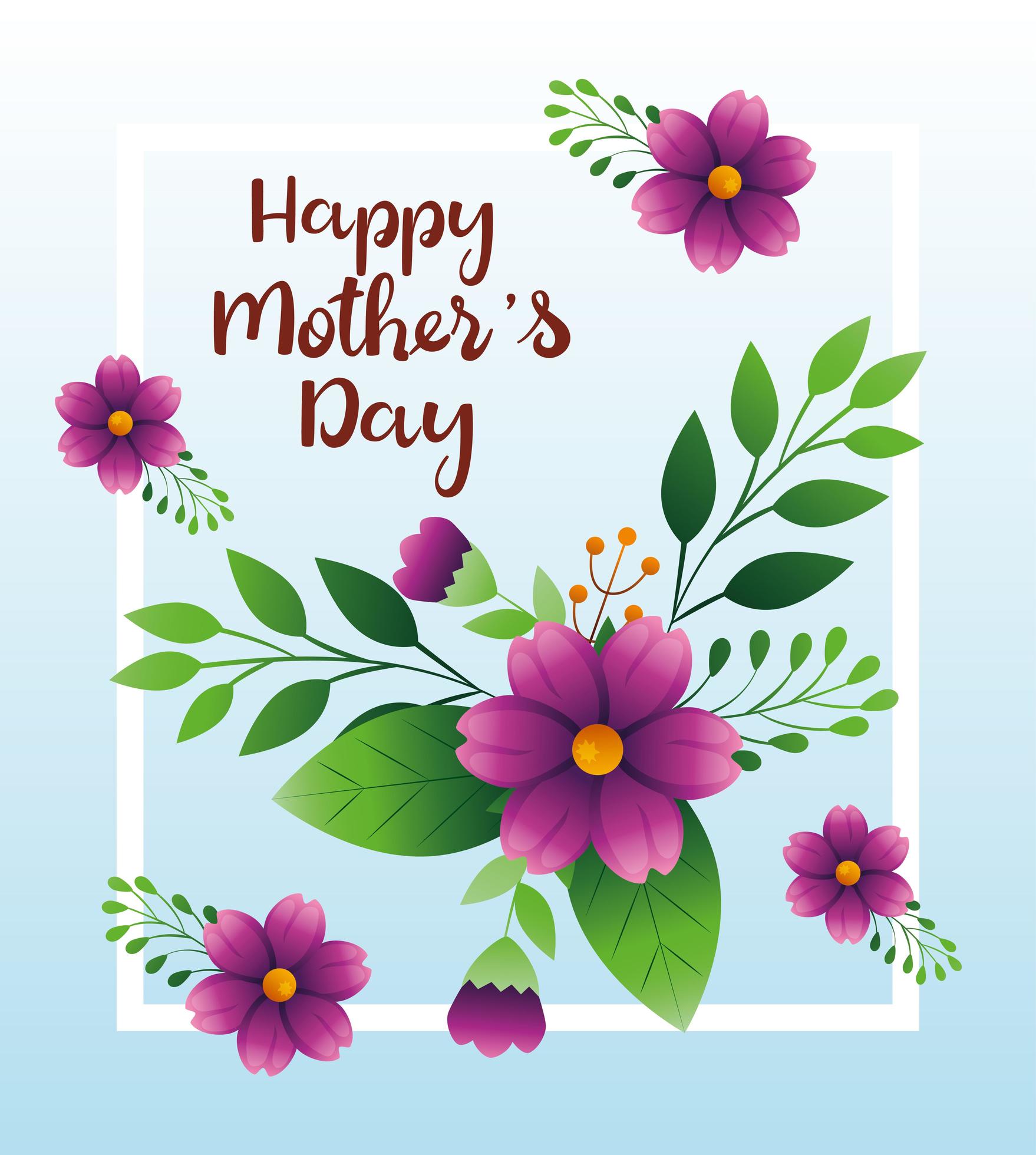 happy mother day card with flowers and leafs decoration Stock Free