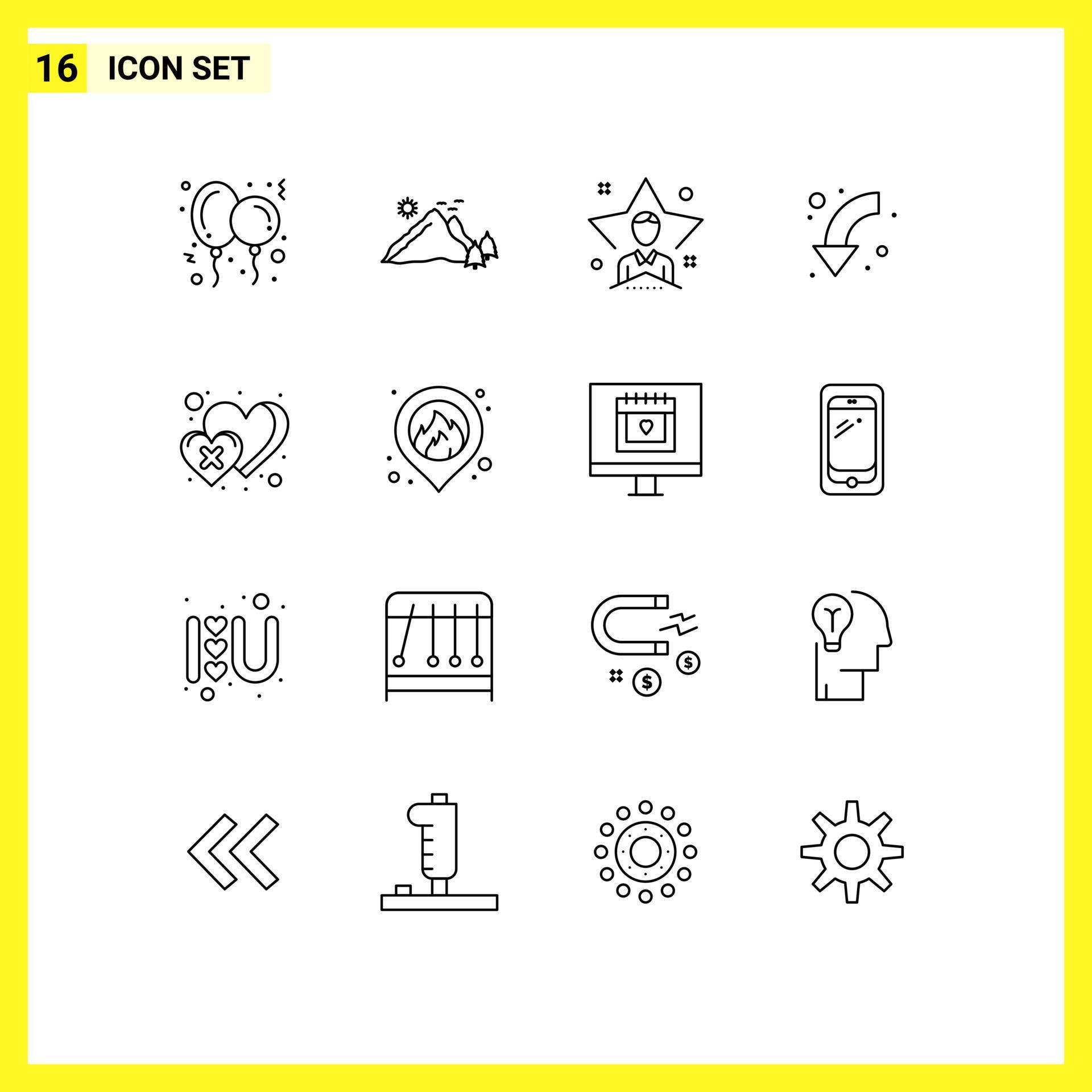 Modern Set of 16 Outlines Pictograph of left arrows scene arrow student Editable Vector Design Elements Stock Free