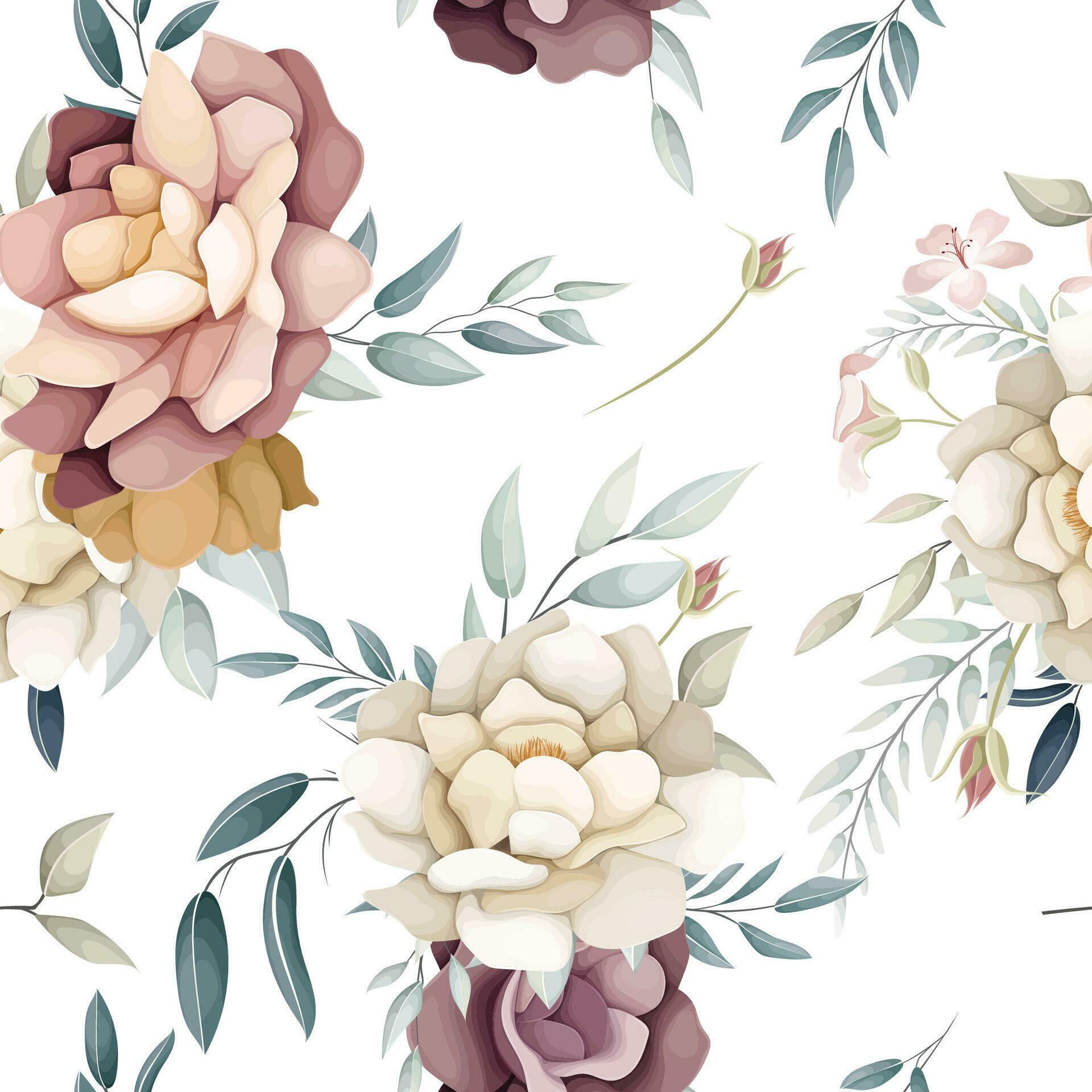 beautiful hand drawn seamless pattern flower and leaves Stock Free