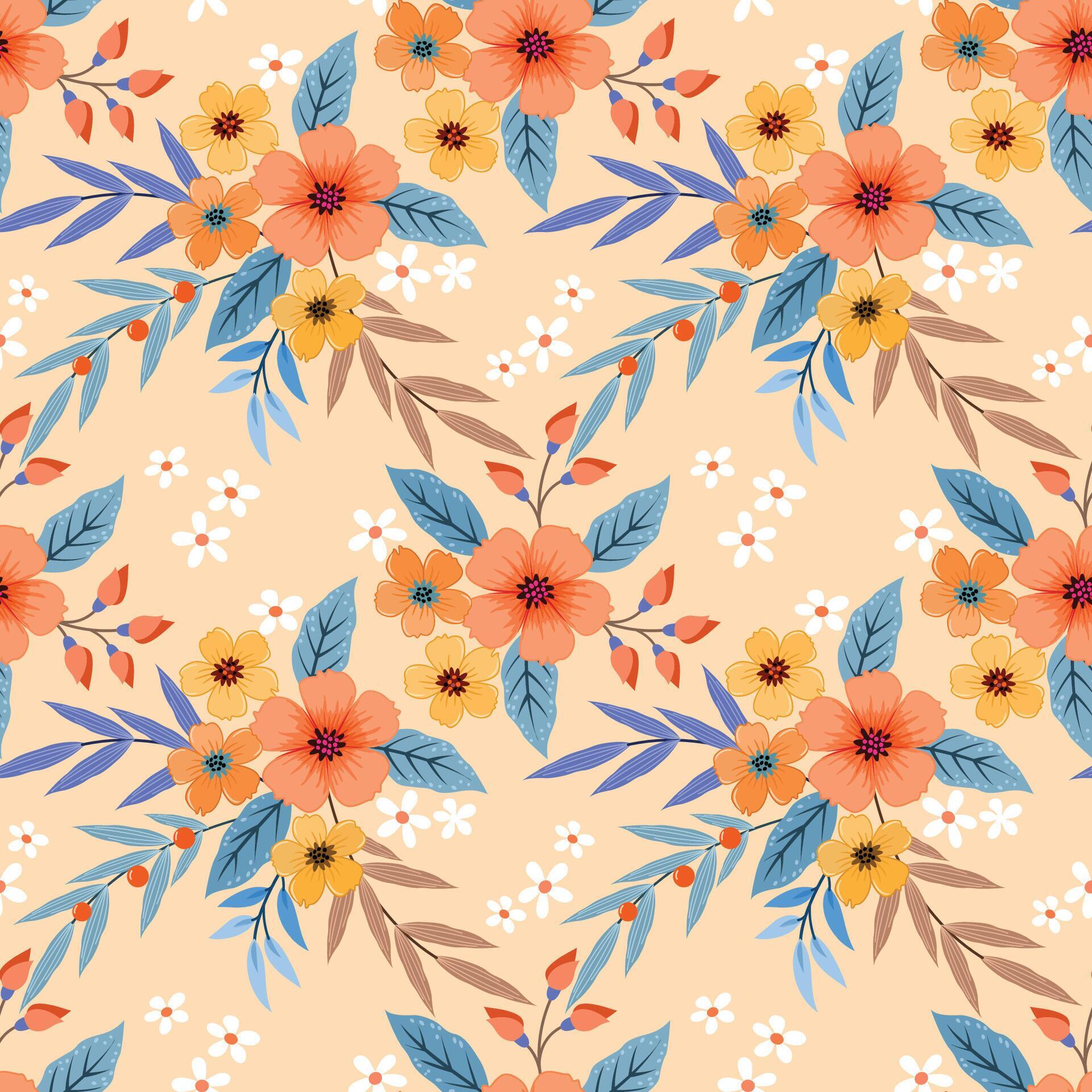 Colorful flowers and leaf design seamless pattern. Can be used for fabric textile wallpaper. Stock Free