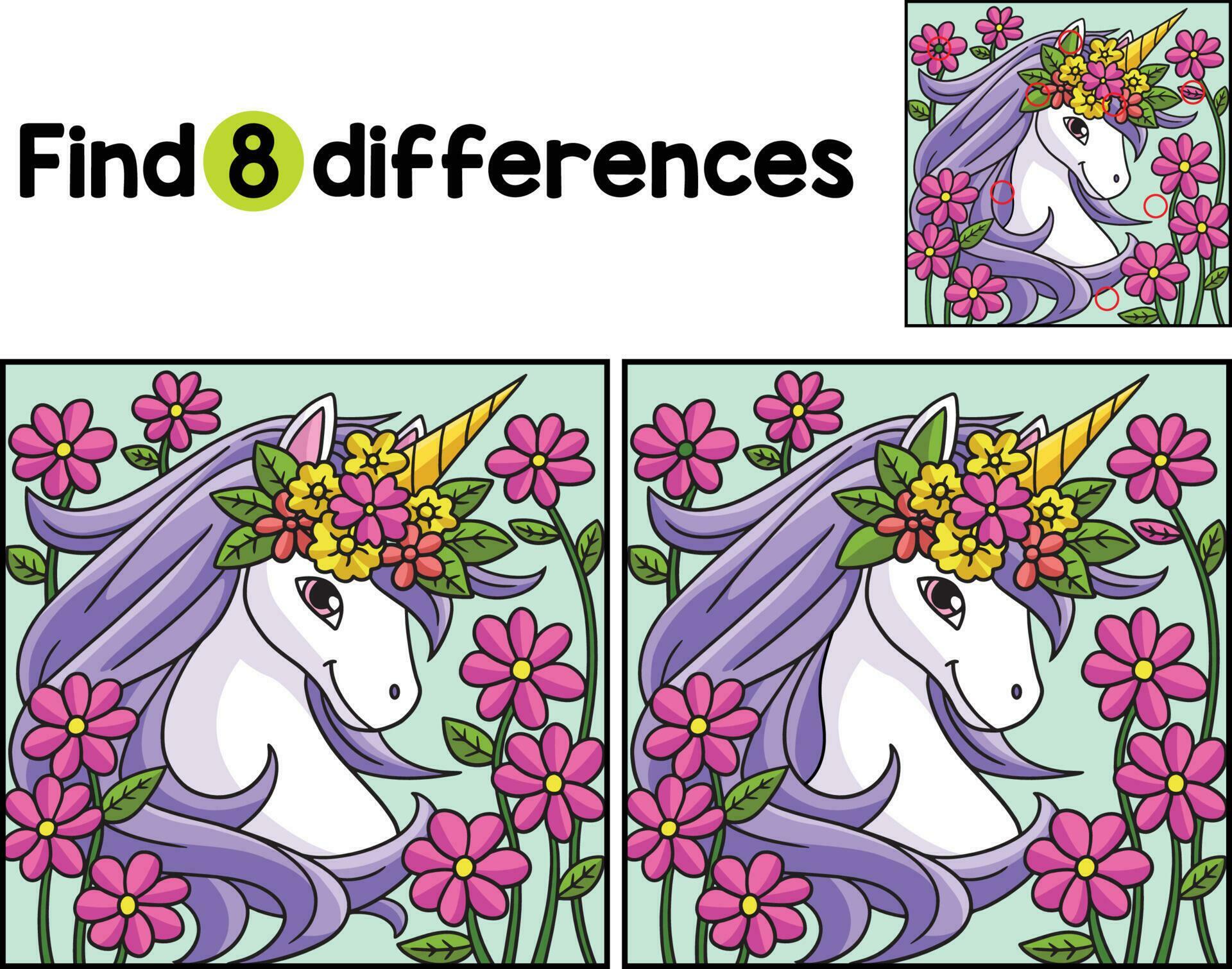 Unicorn with a Flower Wreath Find The Differences Stock Free