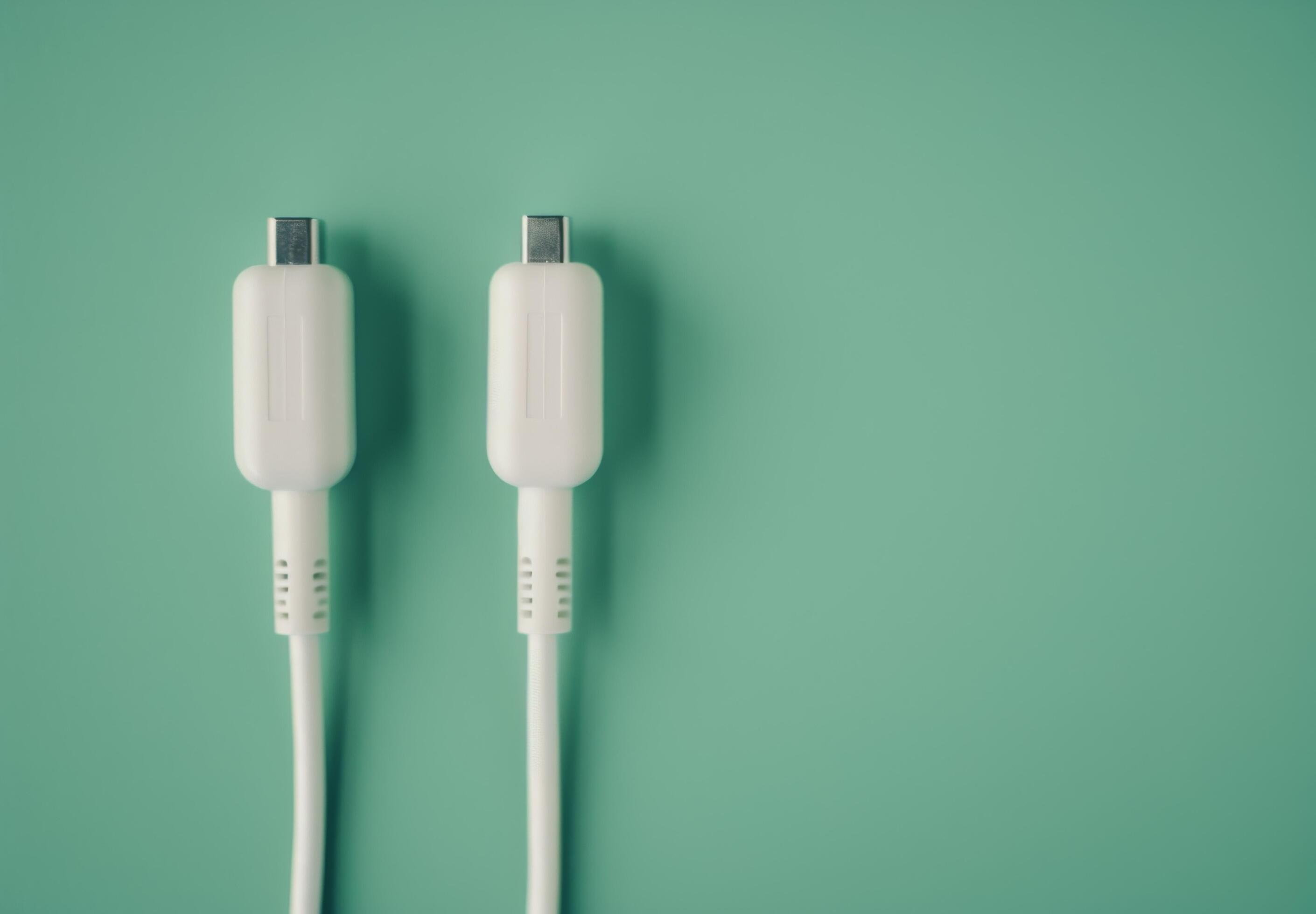 Two White Electrical Plugs on Green Background Stock Free