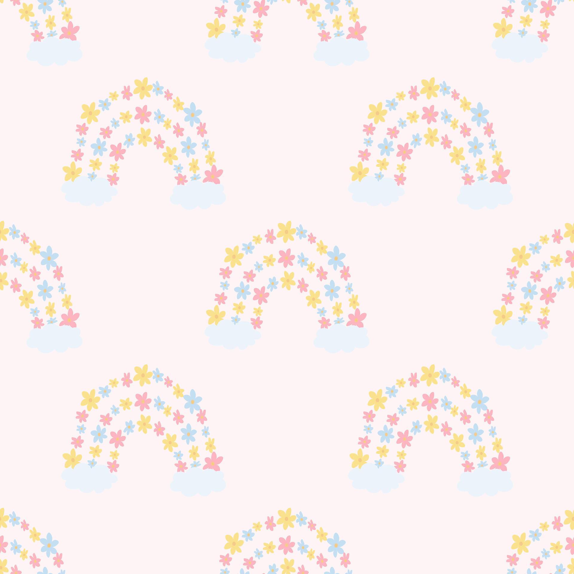 Cute rainbow with flowers. Children’s seamless pattern. Cute pattern for wallpaper, textiles, wrapping paper Stock Free