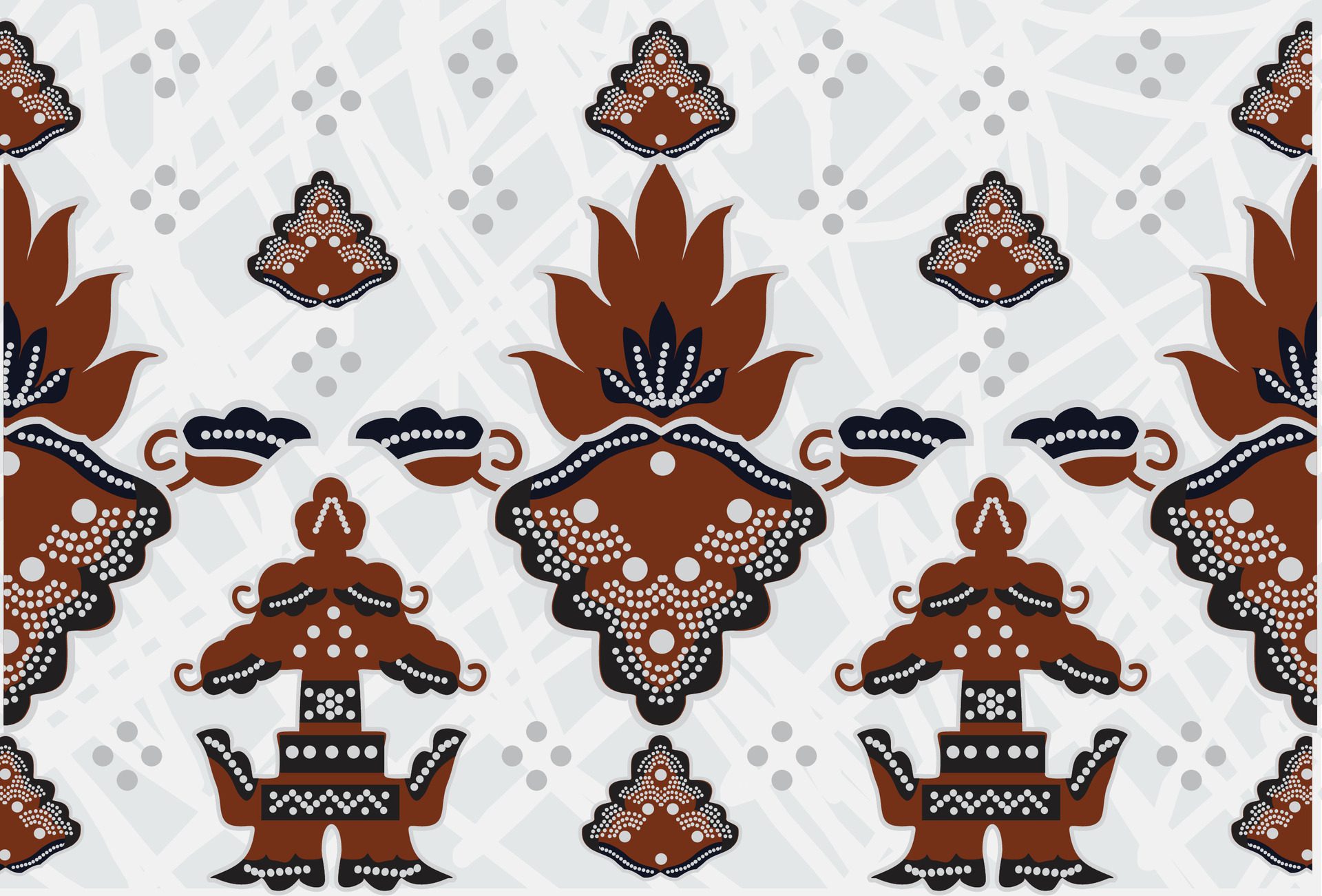 Indonesian batik motifs with very distinctive, exclusive plant patterns. EPS 10 Free Vector