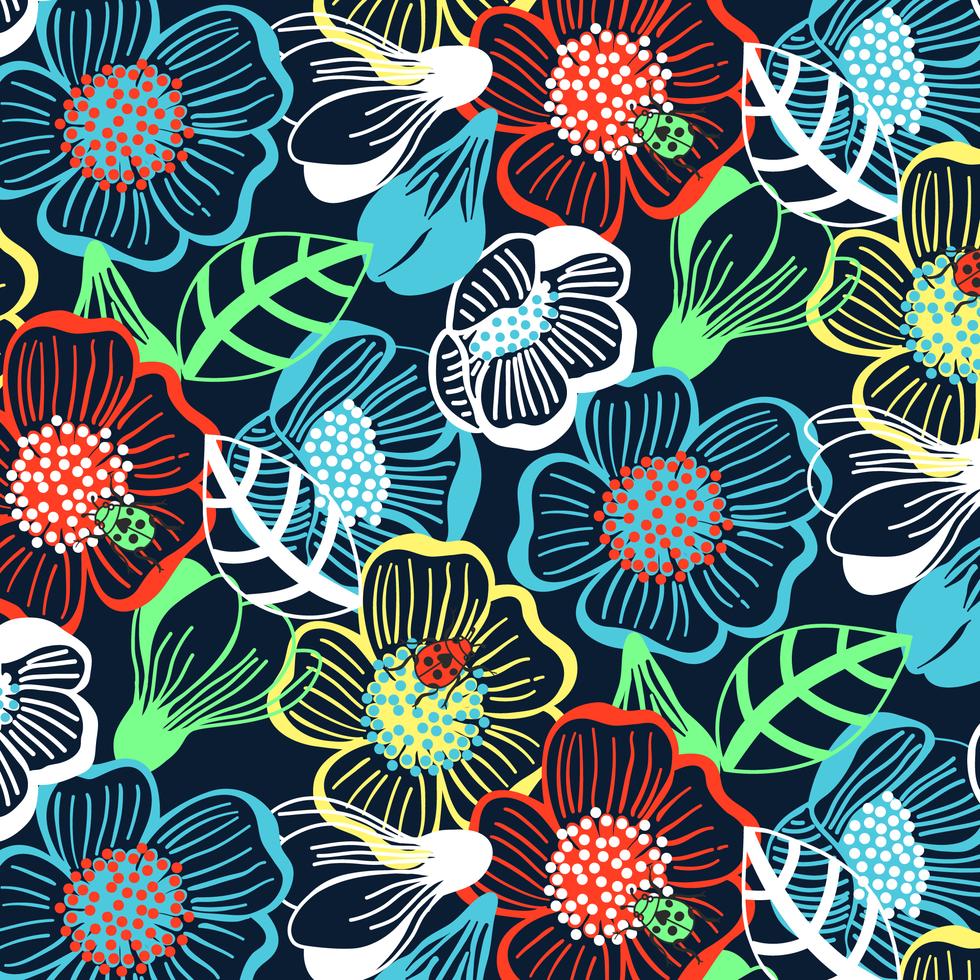 Hand drawn bold colorful large print floral pattern Stock Free