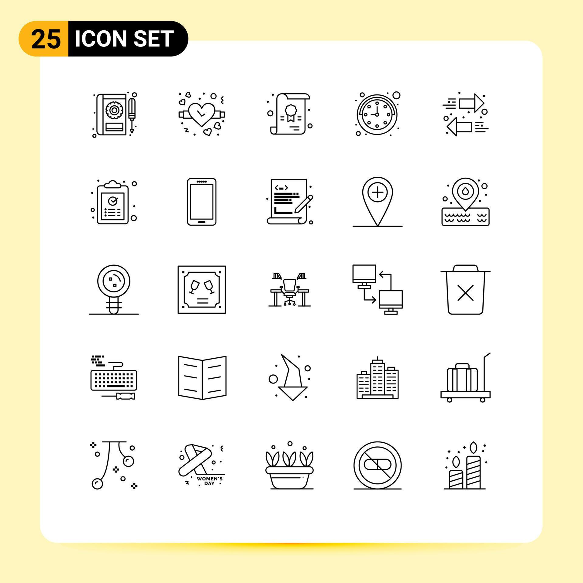 25 Creative Icons Modern Signs and Symbols of clipboard arrows certificate arrow time Editable Vector Design Elements Stock Free and Free SVG