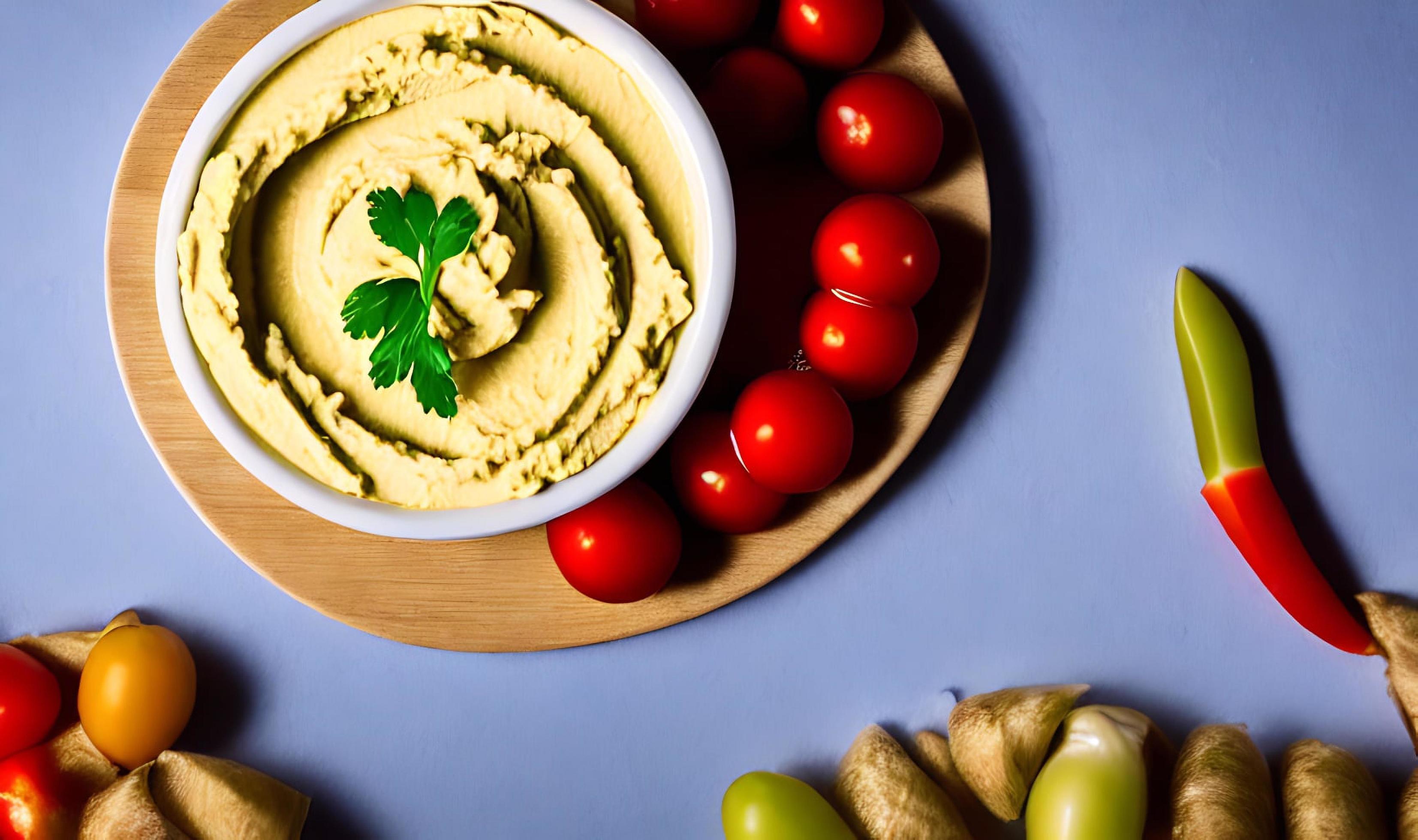 Healthy food. Traditional freshly made organic hummus. Stock Free