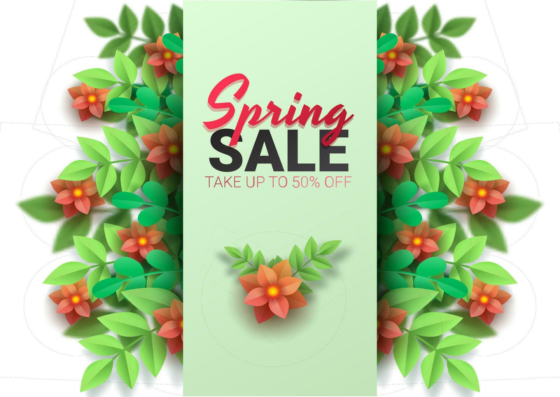 Hello Spring, floral greeting card, paper flowers. Banner with realistic paper flowers. Vector illustration Stock Free