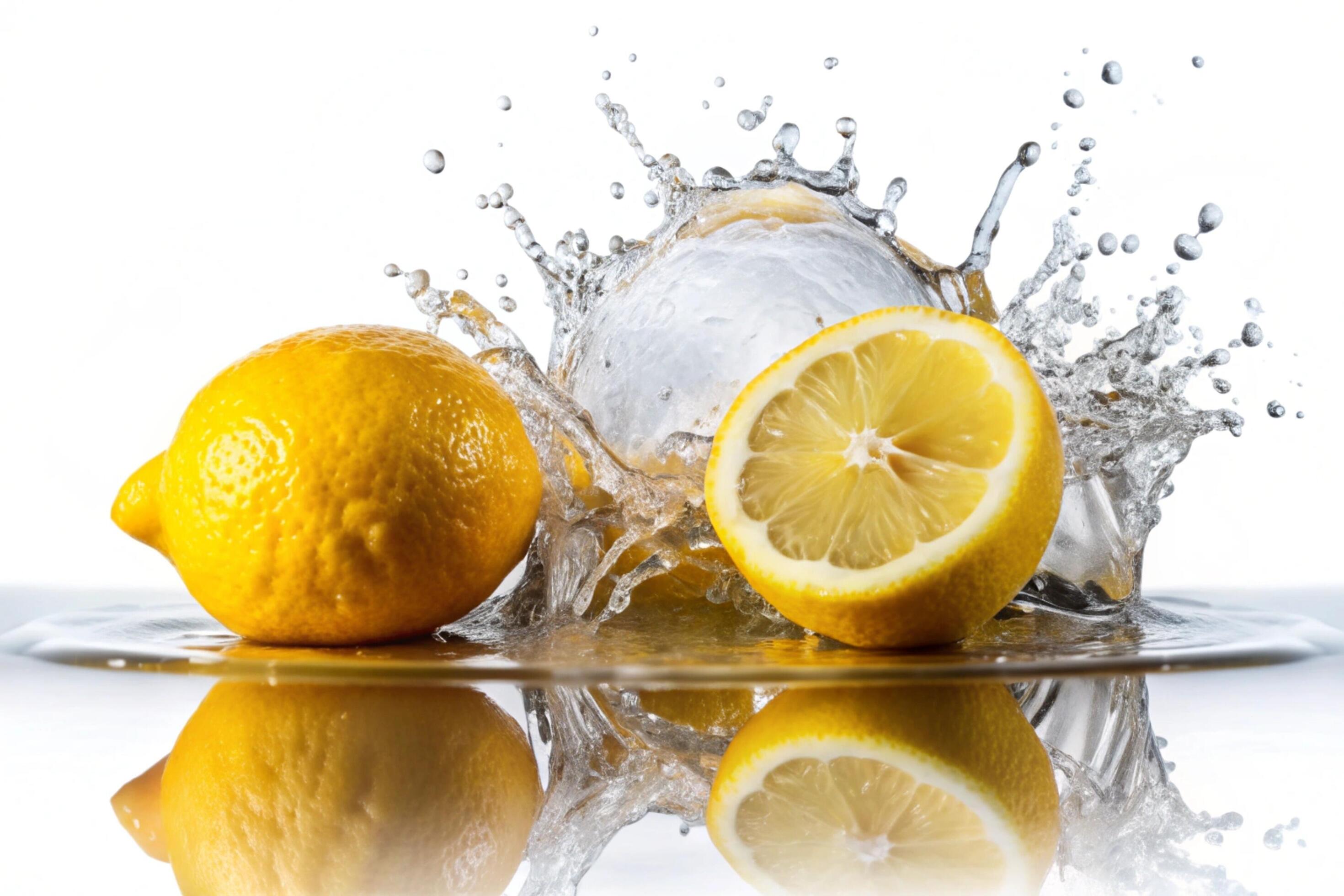 Lemon splashes on white background Stock Free