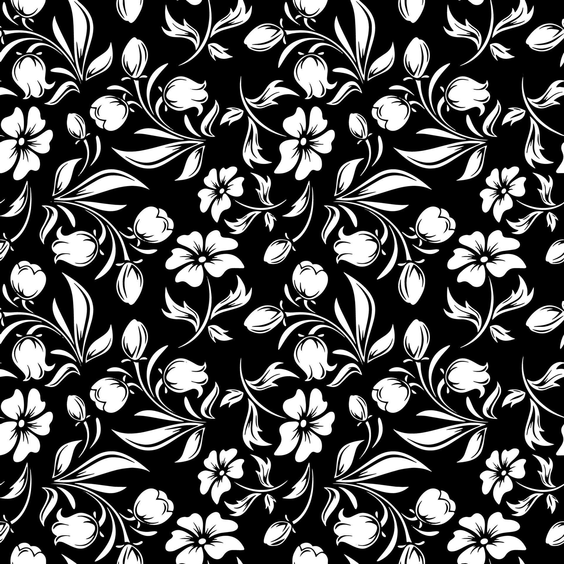 pattern vintage seamless vector floral wallpaper background illustration white black flower Stock Free