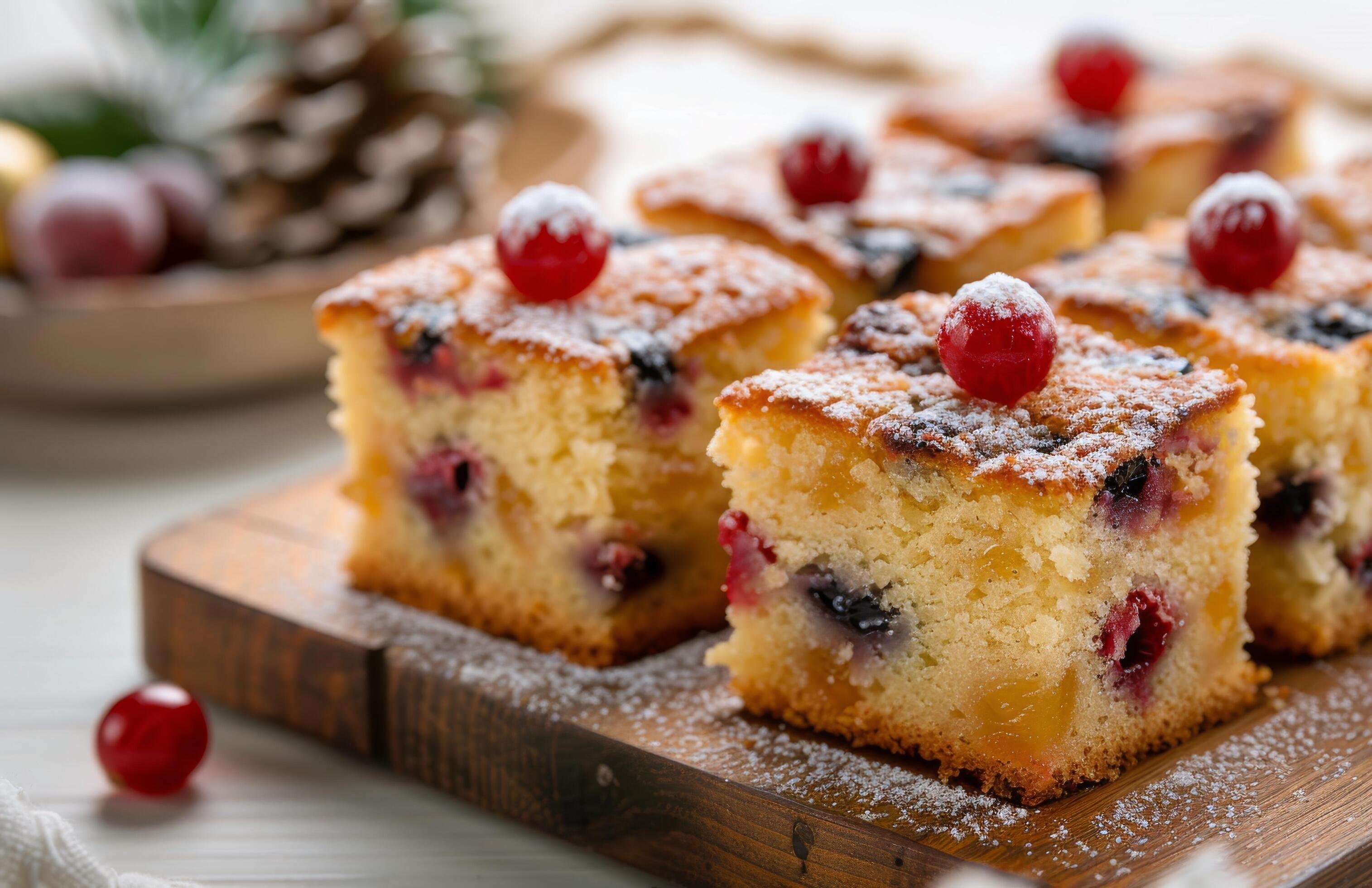 Cranberry Cake on a Wooden Board Stock Free