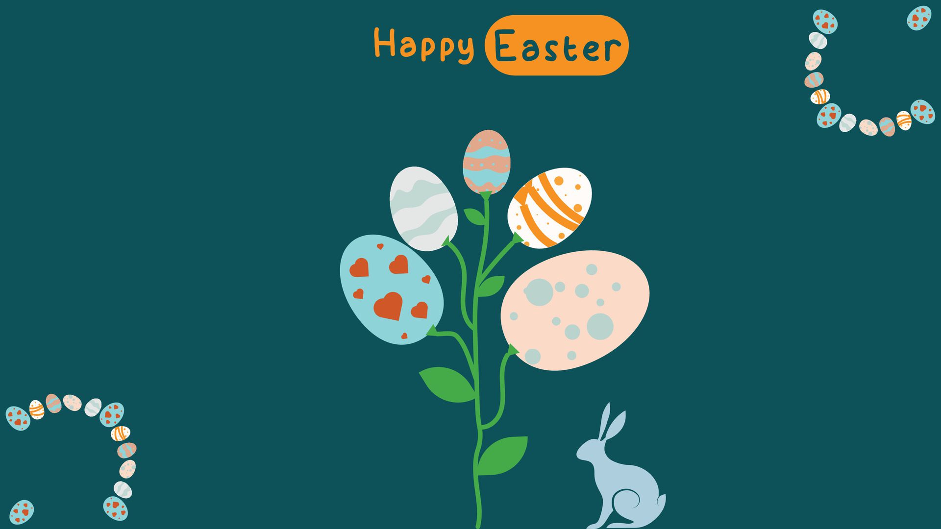 media post idea for easter egg background isolated in green, hand draw line rabbit, suit for decoration ,web, banner , wallpaper , with blank space Free Vector