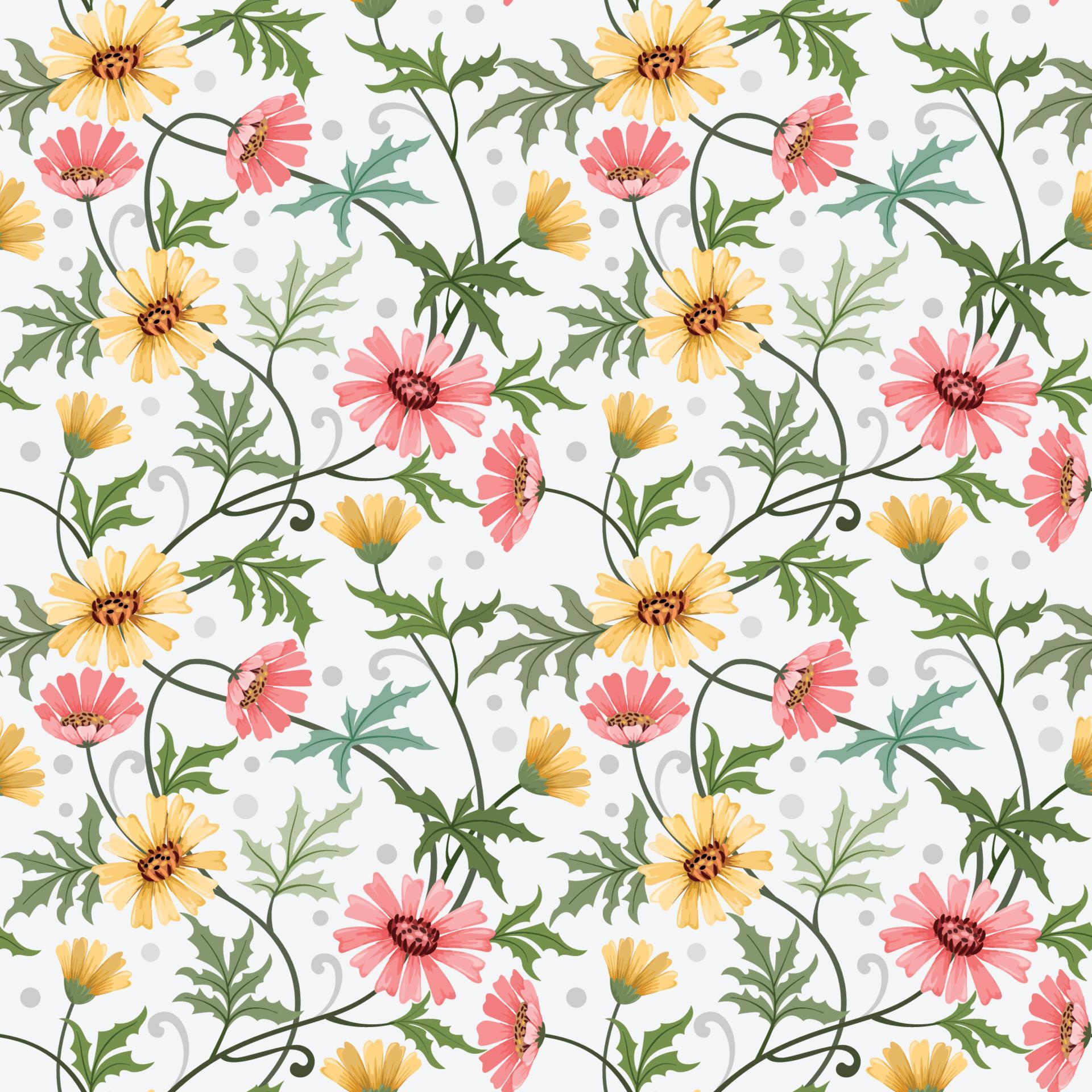 Colorful hand draw flowers seamless pattern. Stock Free