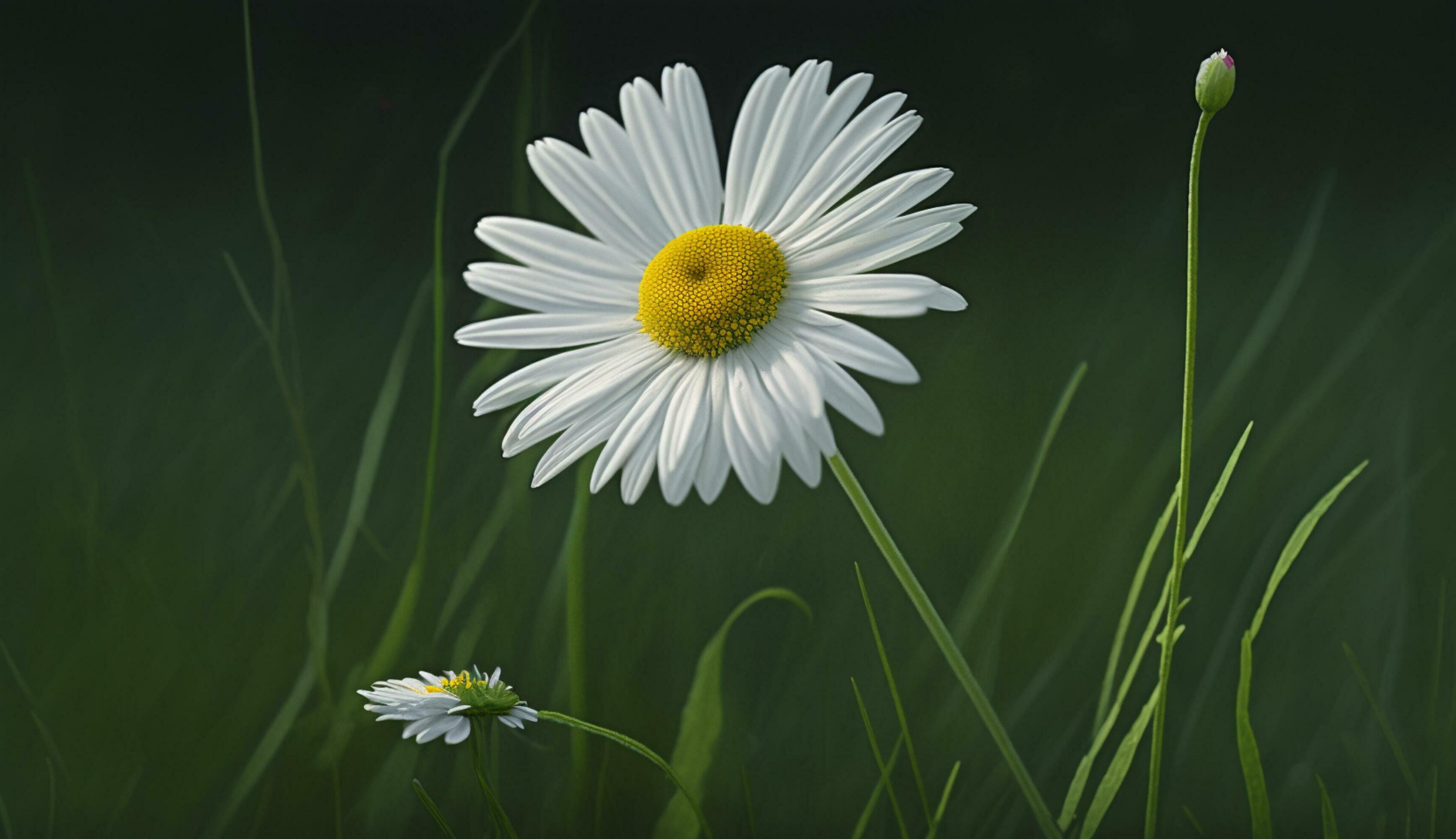 Fresh chamomile flower in green meadow outdoors ,generative AI Stock Free