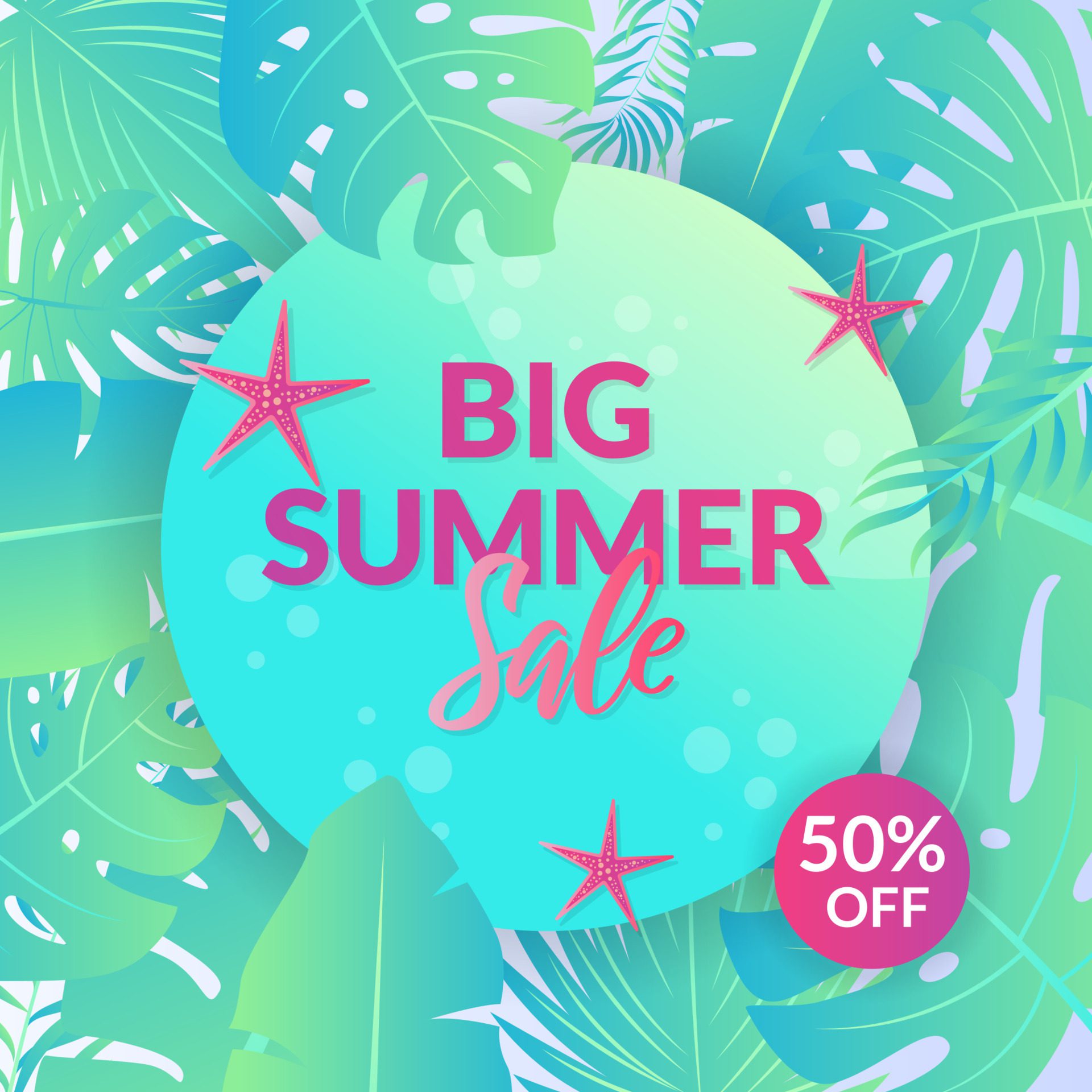 big summer sale banner with gradient tropical leaf Free Vector