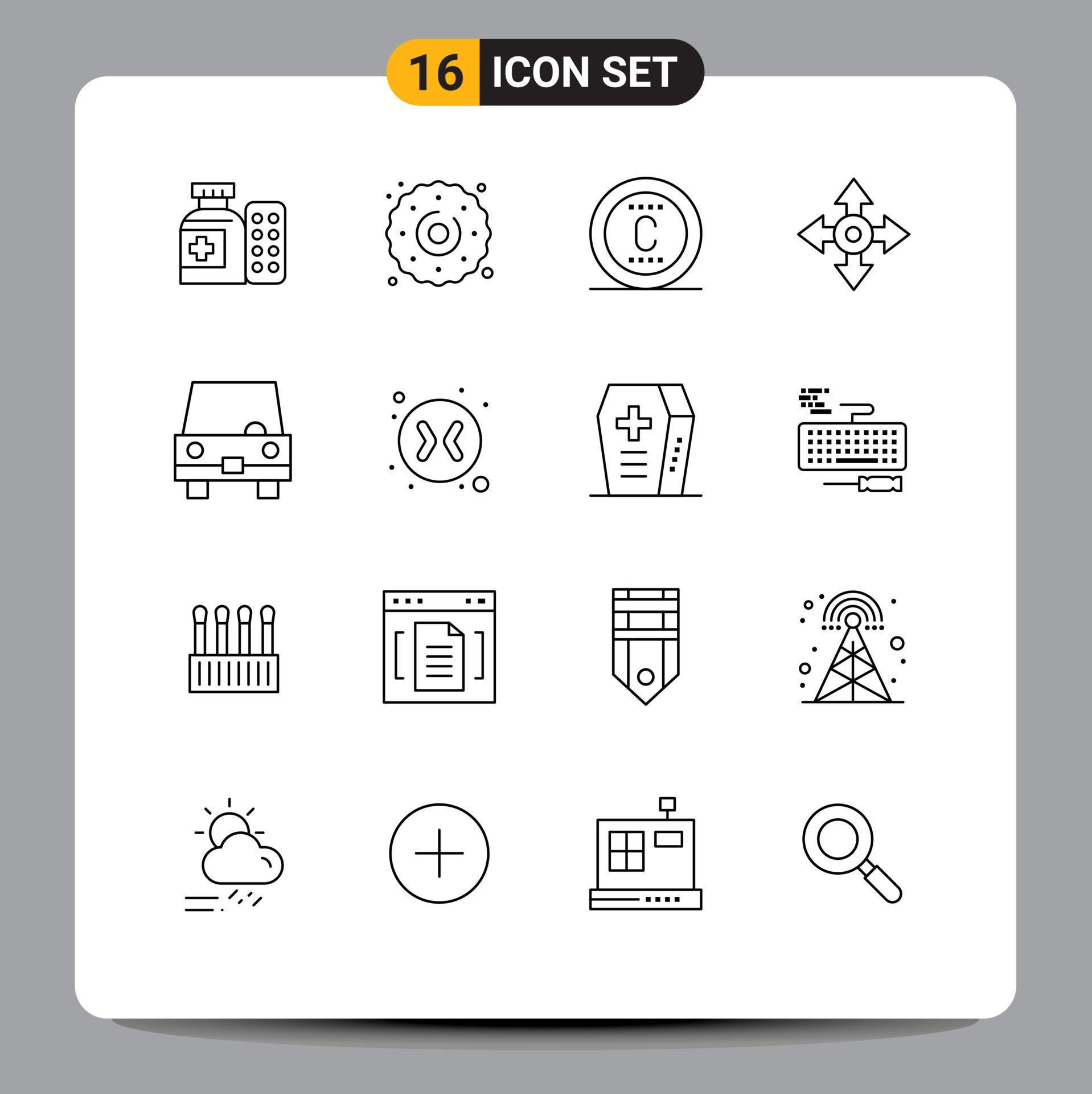 Modern Set of 16 Outlines Pictograph of taxi navigation copyright location arrow Editable Vector Design Elements Stock Free and Free SVG