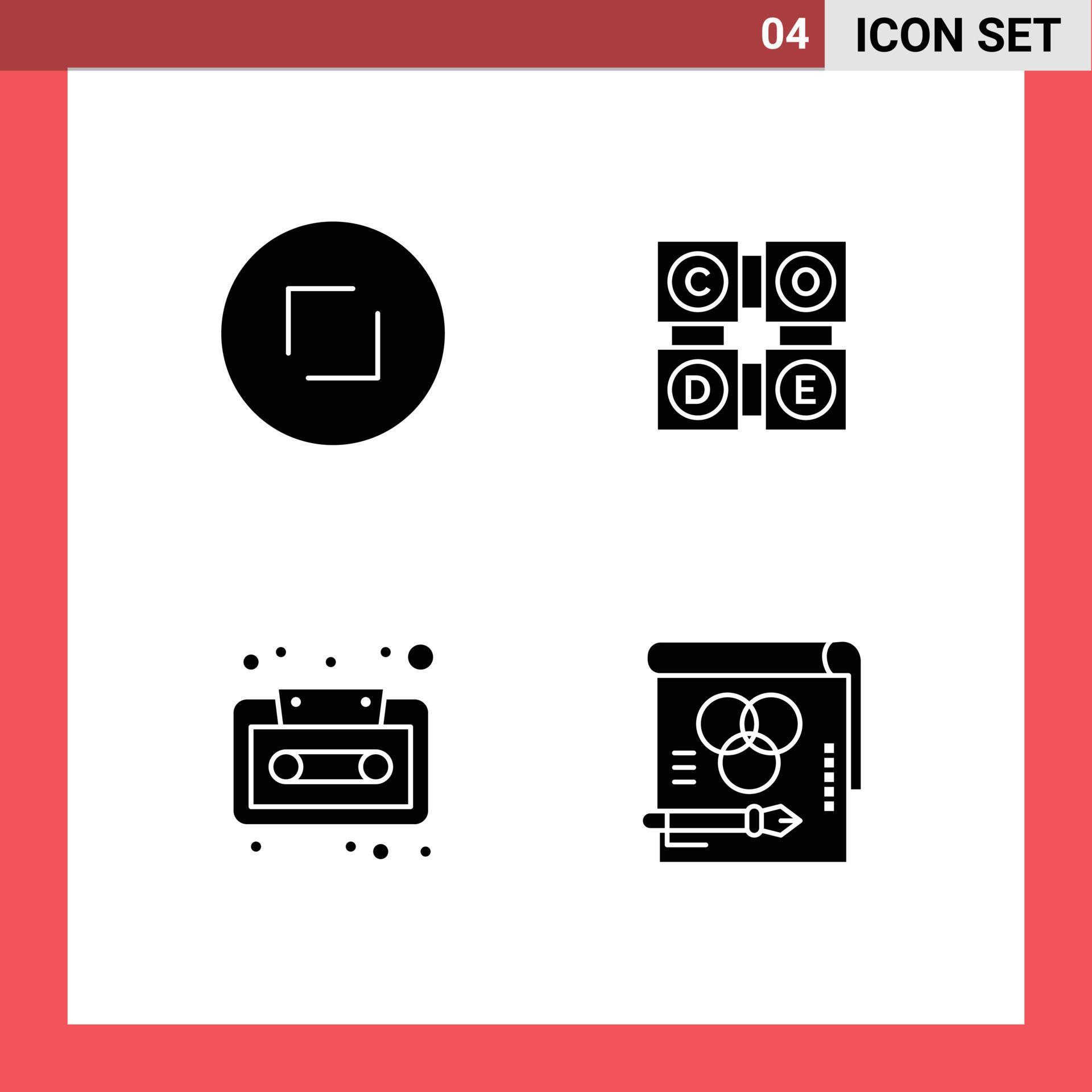 Mobile Interface Solid Glyph Set of Pictograms of arrows audio cassette zoom code learning tape Editable Vector Design Elements Stock Free