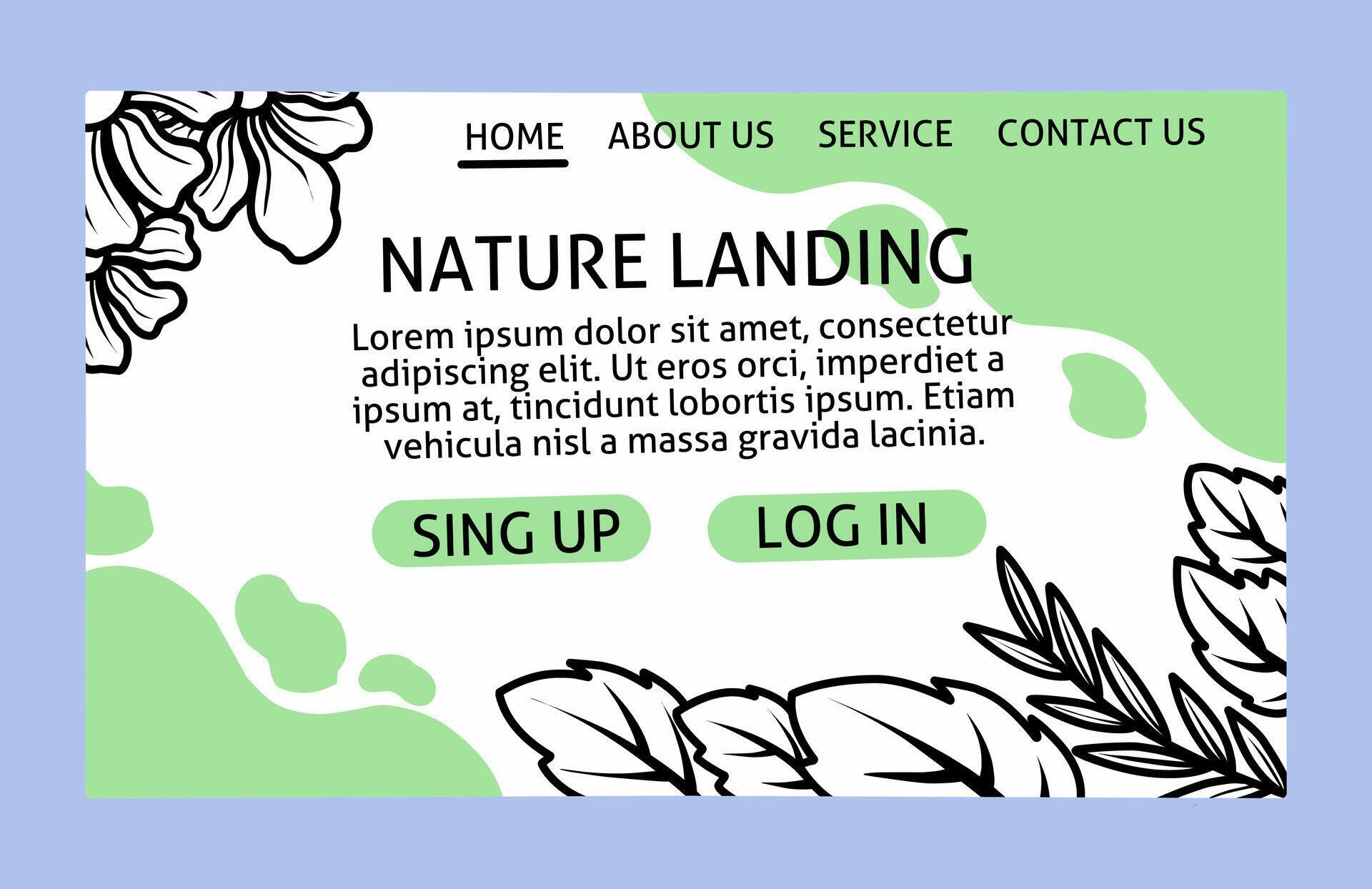 illustration of nature landing page template full of flowers and leaves abstract modern and unique web display Stock Free