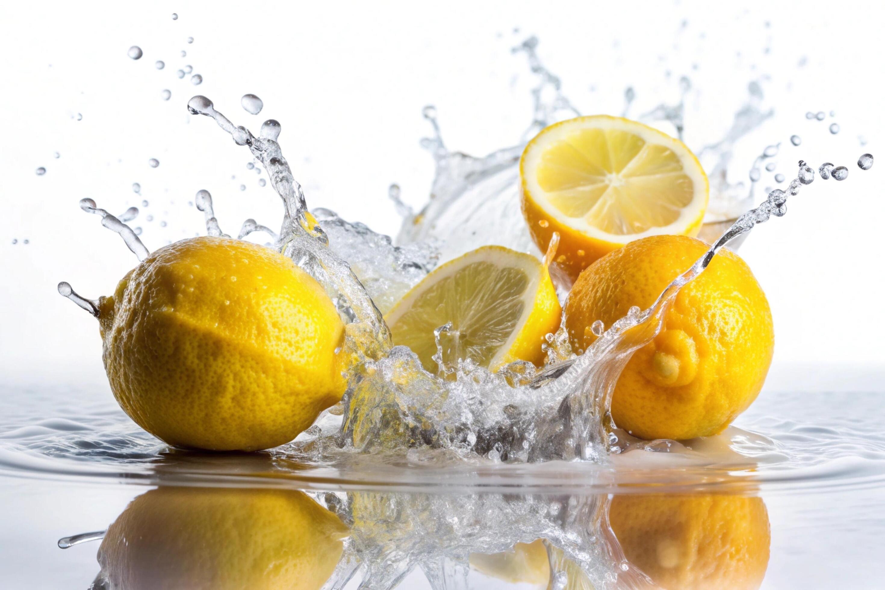 Lemon splashes on white background Stock Free