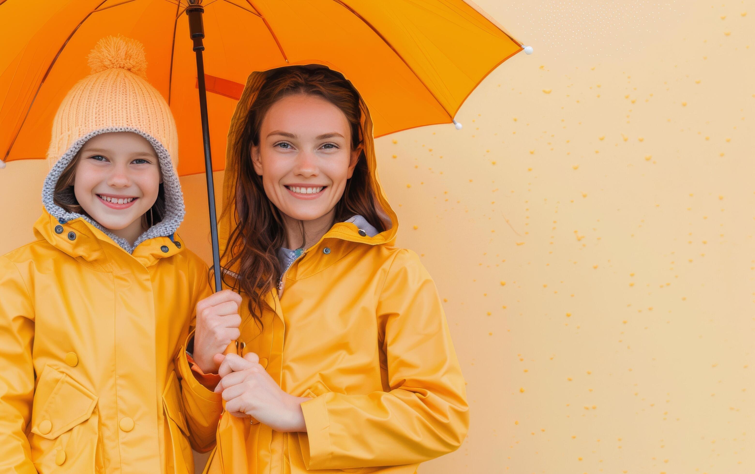 Family Under Umbrella in Snow Stock Free