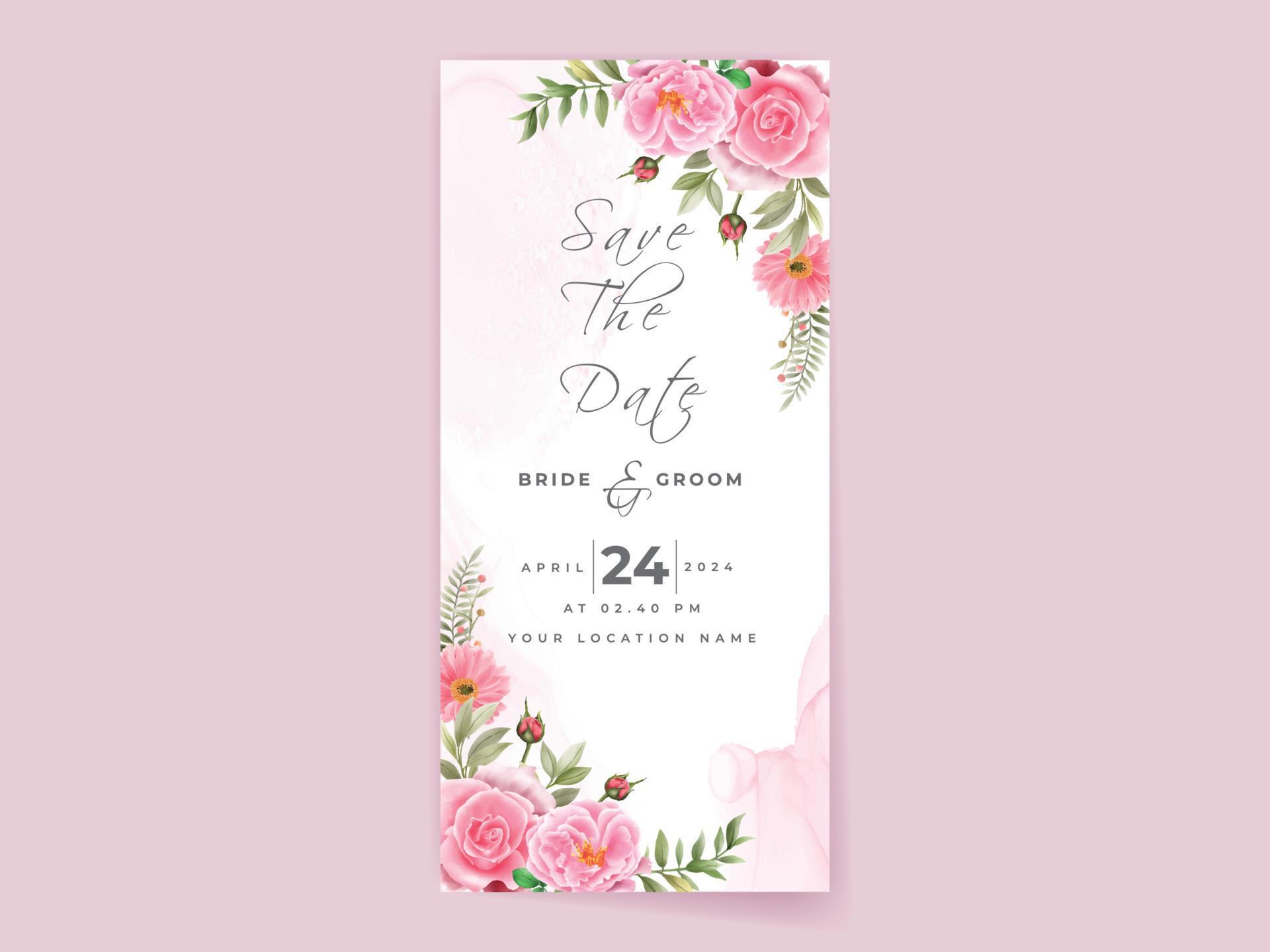 wedding invitation card set with beautiful pink flowers design Stock Free