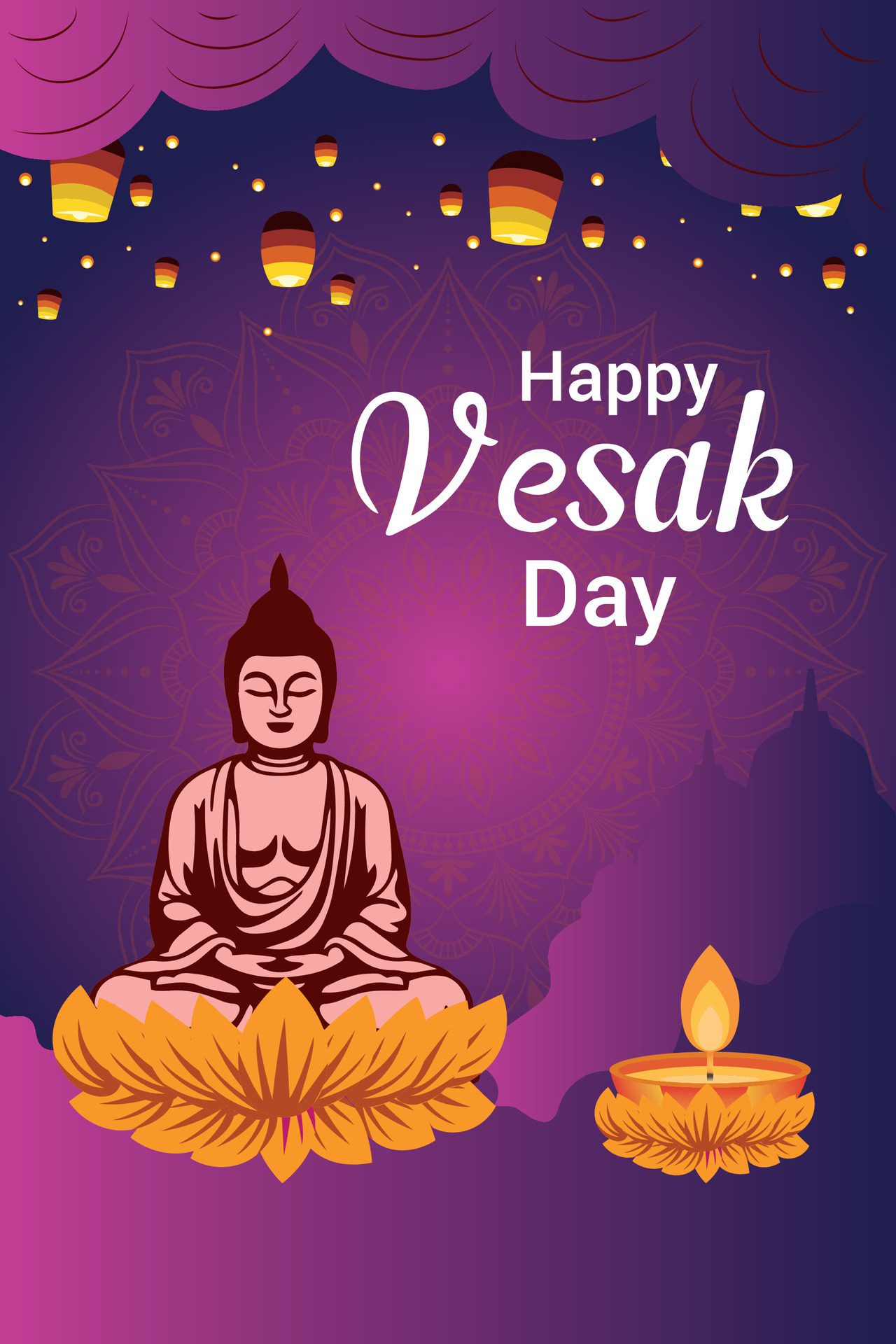 Flat vesak day illustration festival celebration and vesak day Banner Free Vector