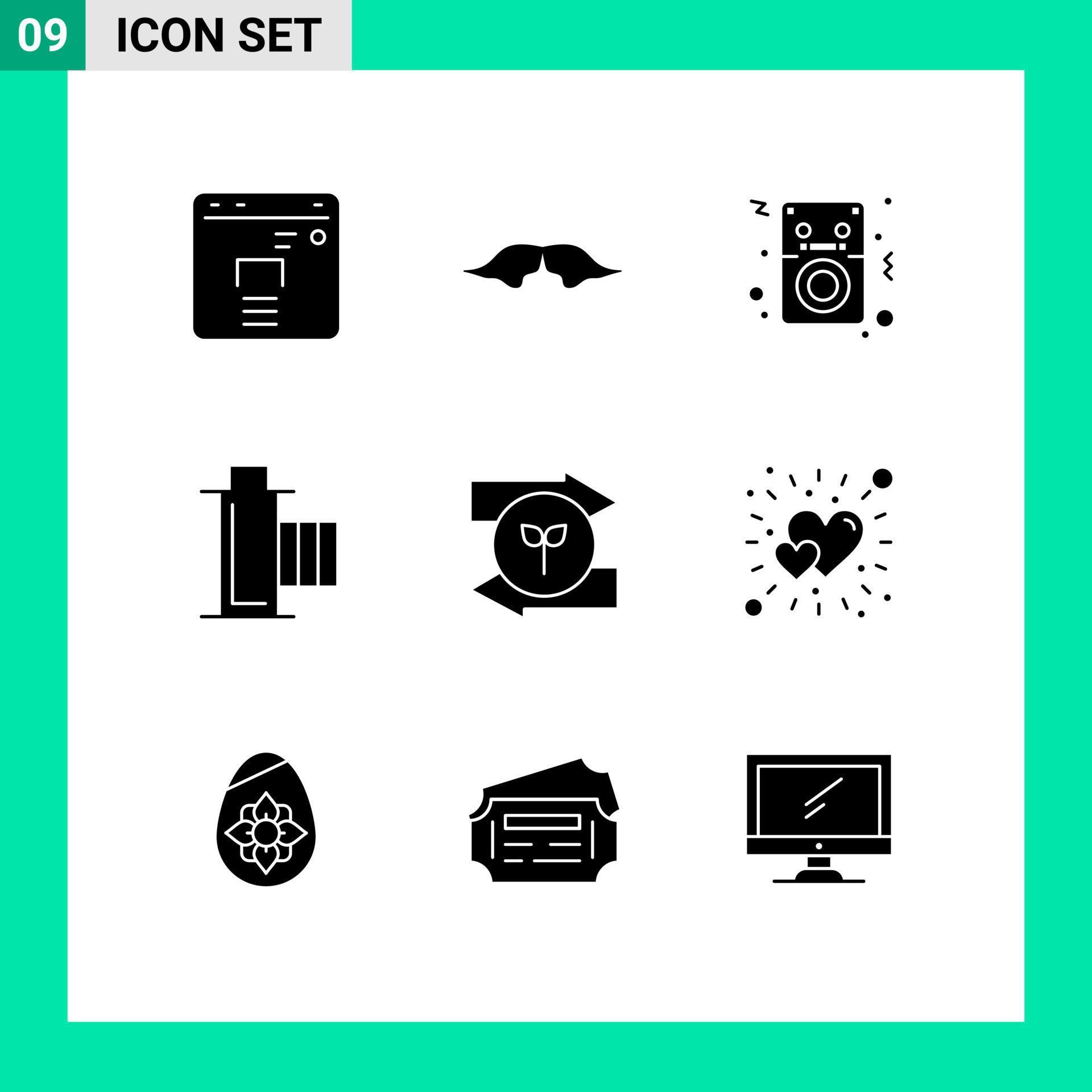 Universal Icon Symbols Group of 9 Modern Solid Glyphs of arrow multimedia audio movie cinema Editable Vector Design Elements Stock Free