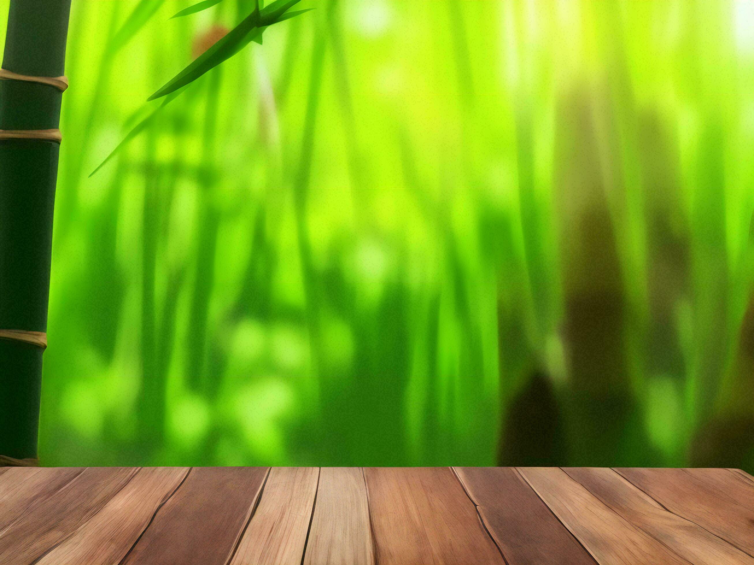 Wooden table on bamboo plant background ai generated Stock Free