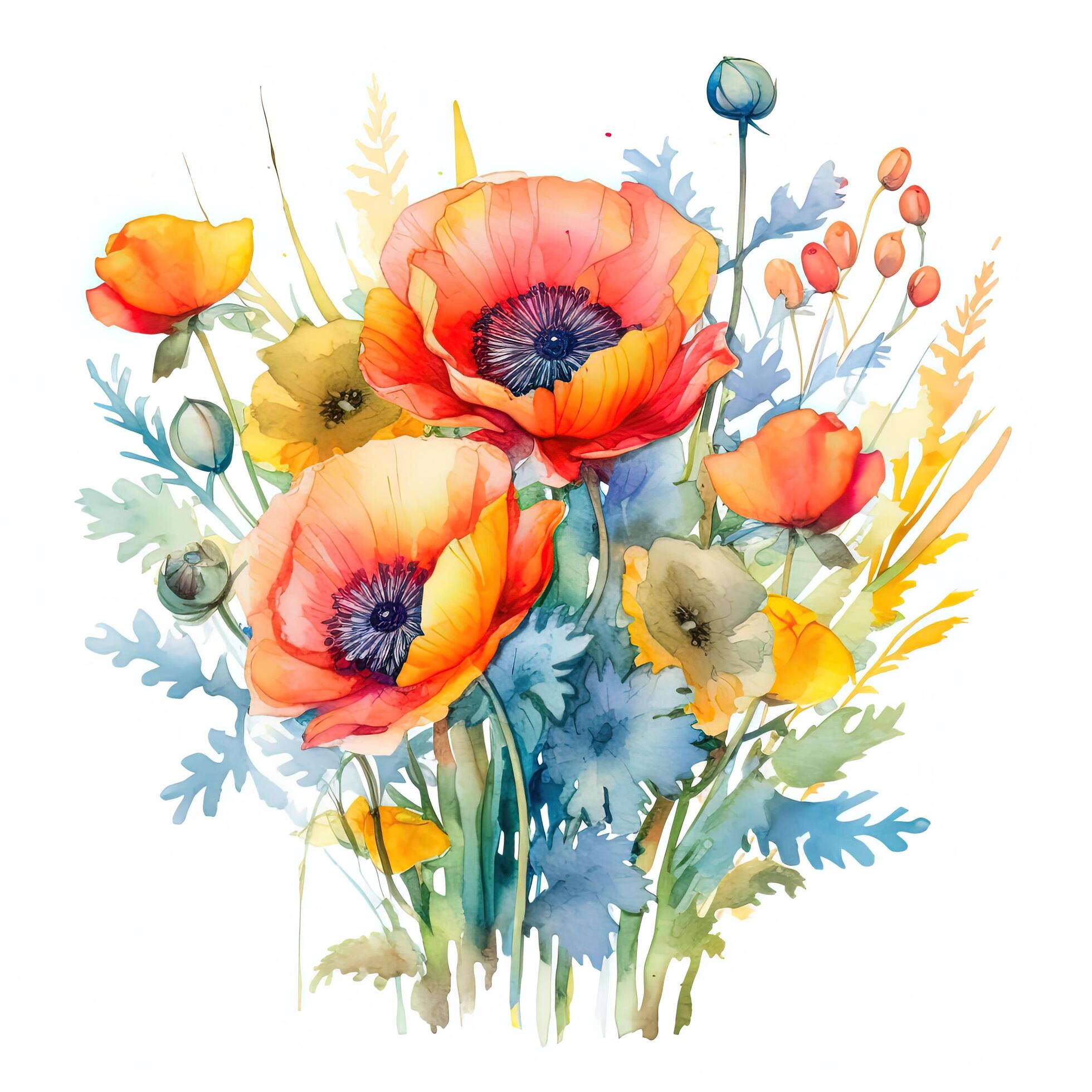 Watercolor poppy flower. Illustration Stock Free