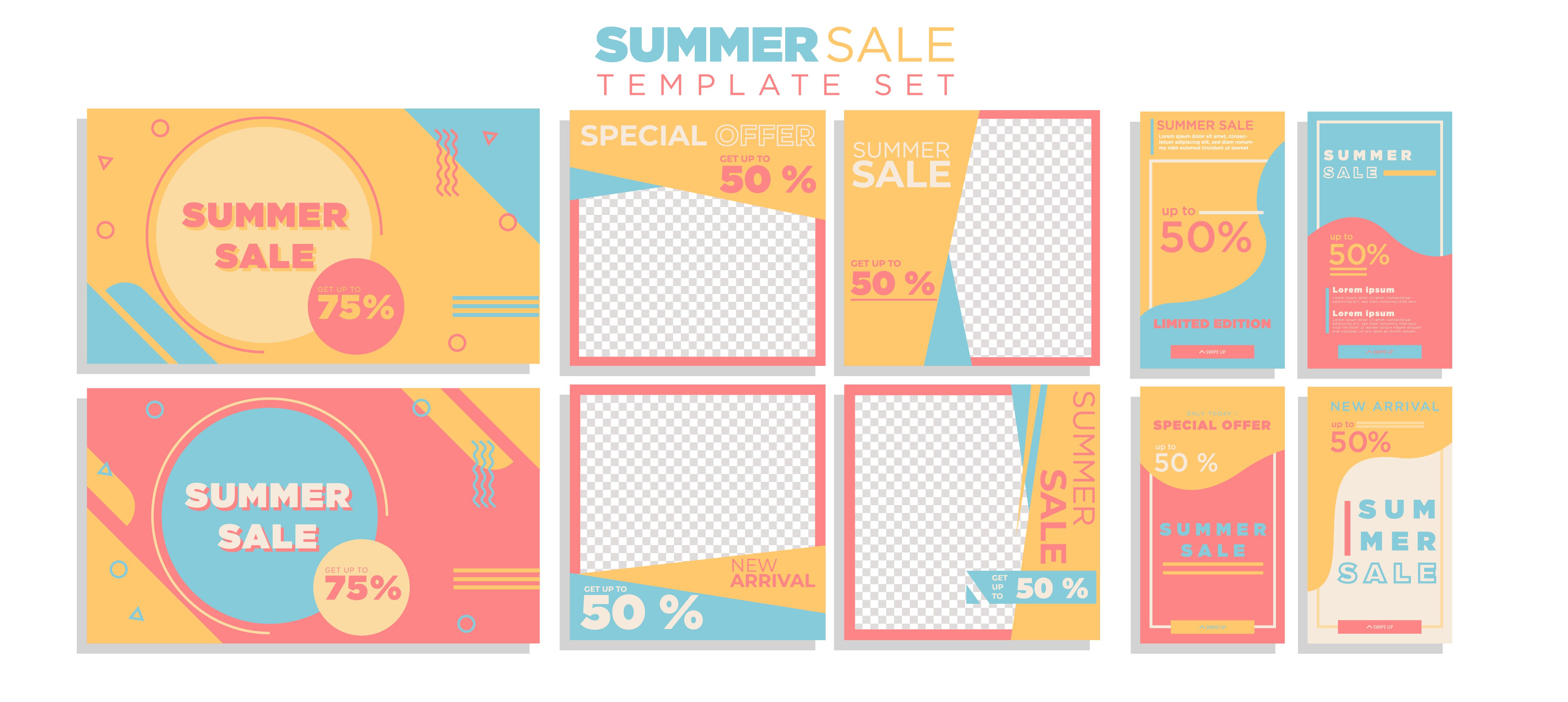 Summer Sale Social Media Story and Banner Collection Free Vector