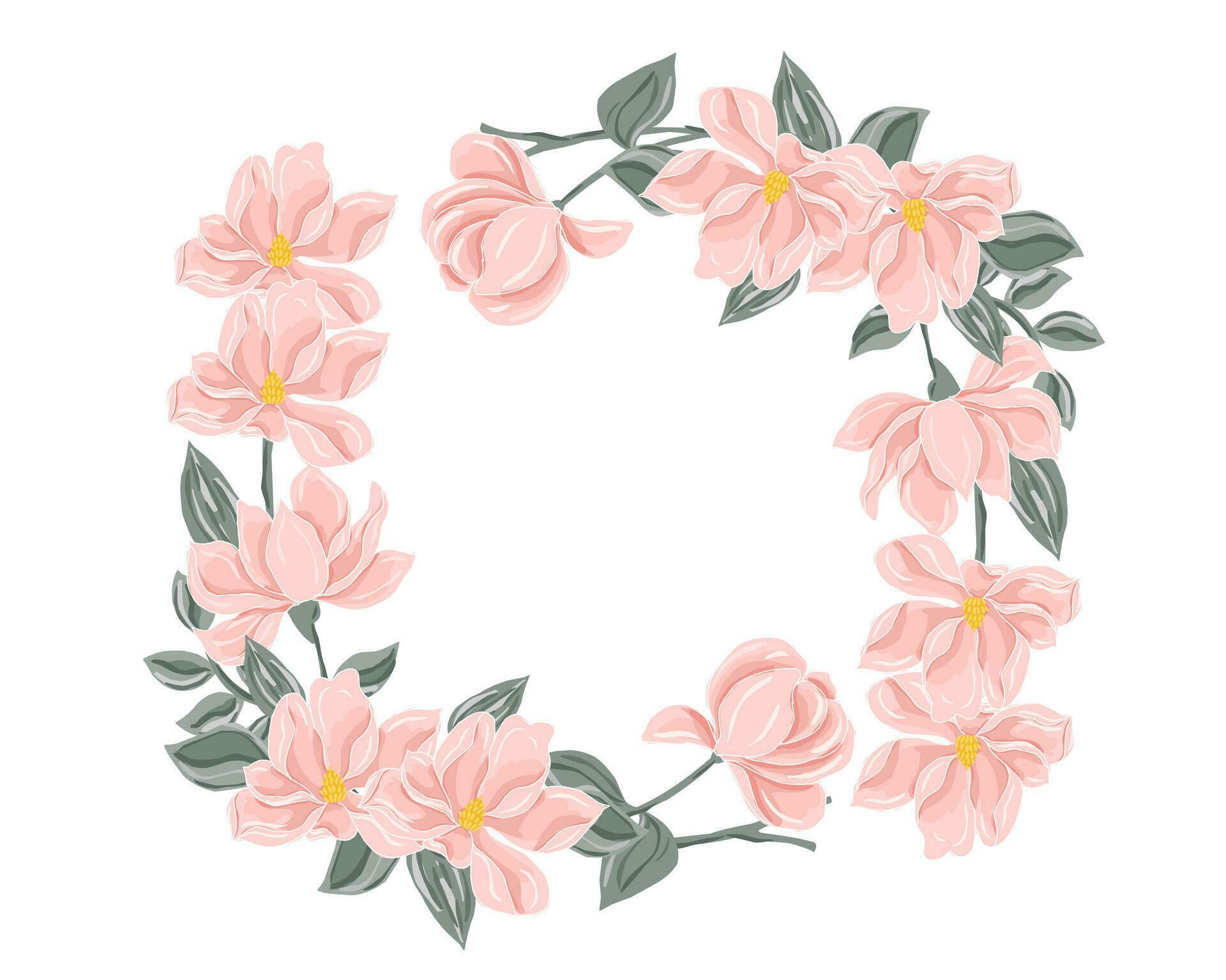 Soft Peach Magnolia Hand Drawn Flower Frame Stock Free