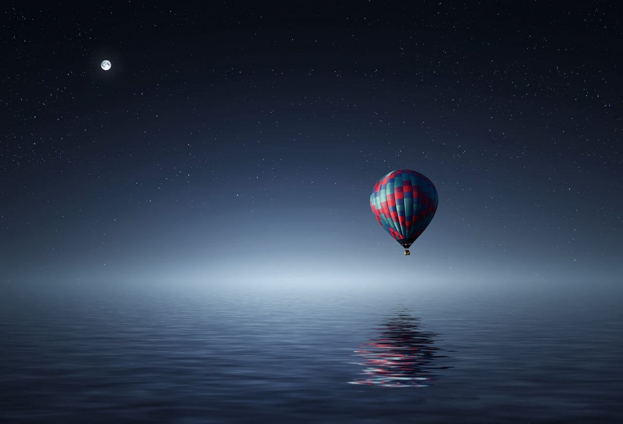 Hot Air Balloon Night Sky Moon Stock Free