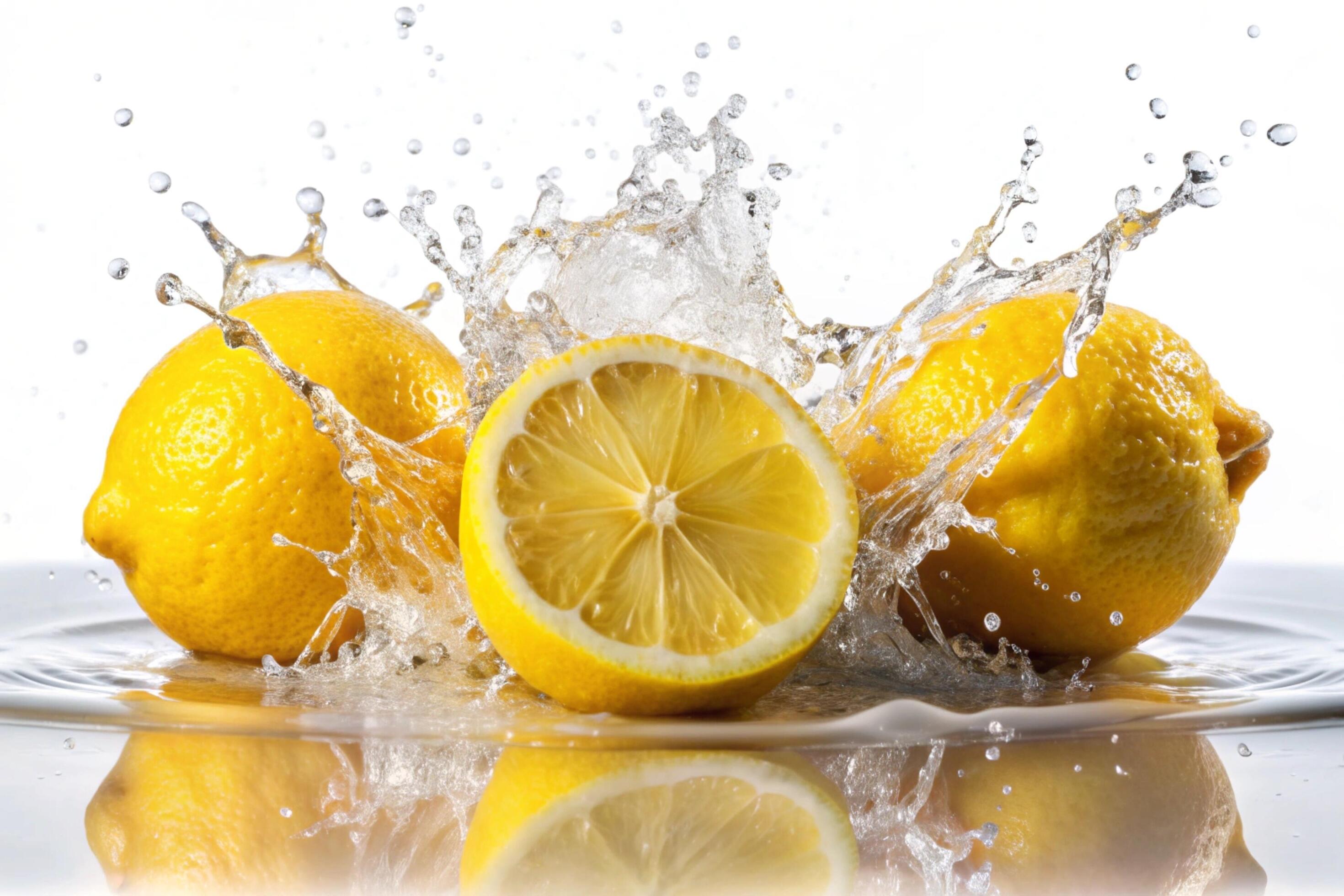 Lemon splashes on white background Stock Free