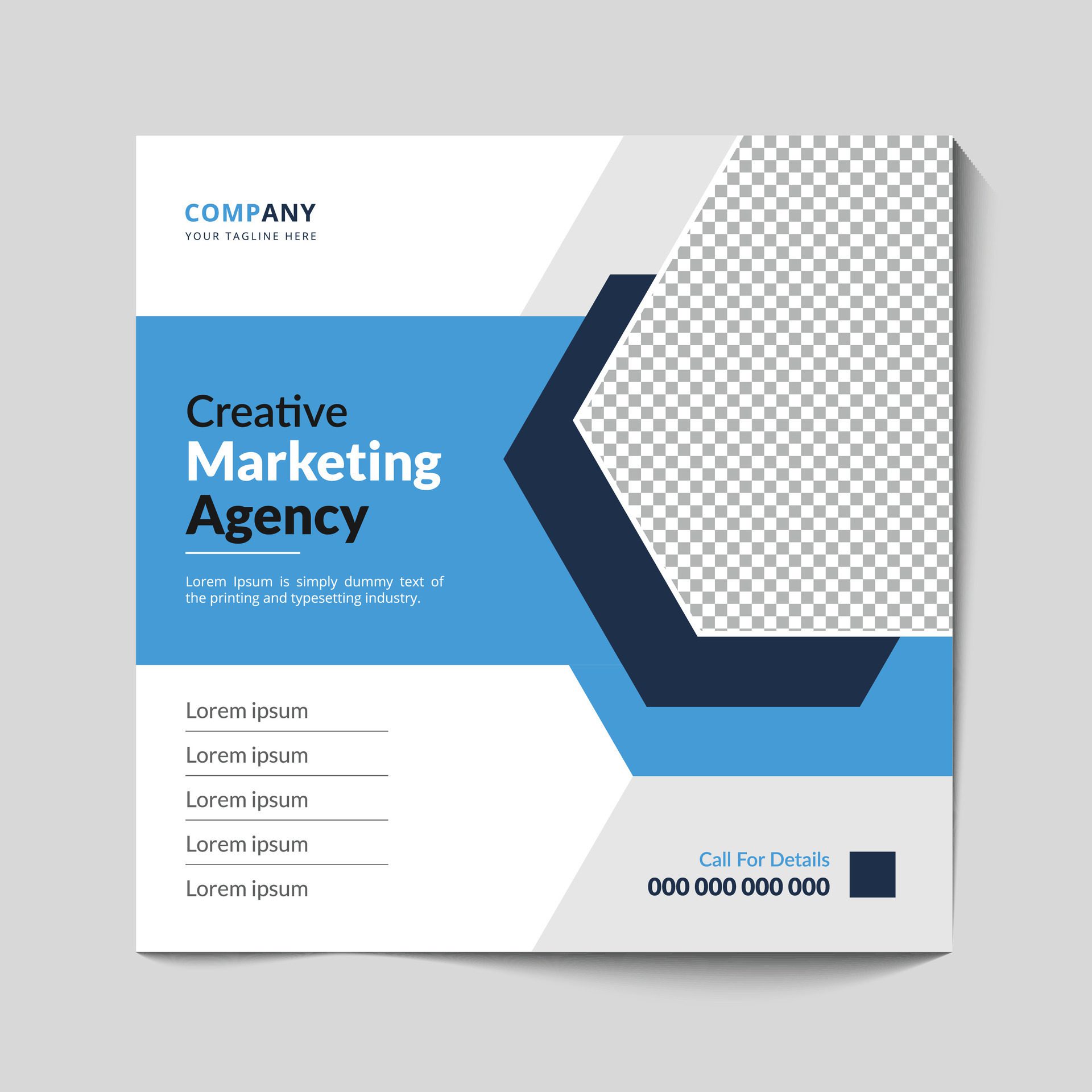 Marketing Agency Social Media Post, Digital Marketing Web Banner, Corporate Square Flyer Template Free Vector