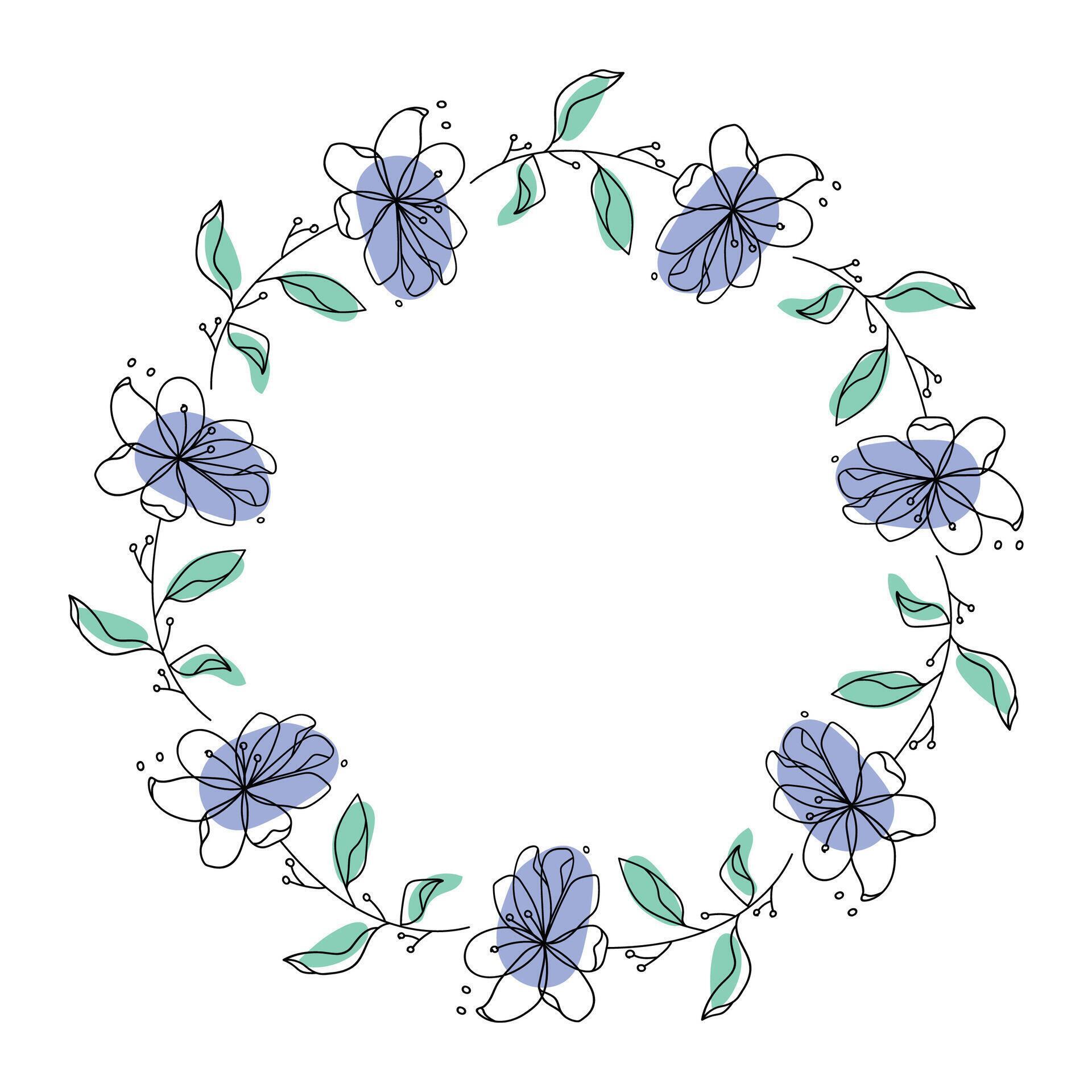 Hand drawn flowers wreath frame on white background Stock Free