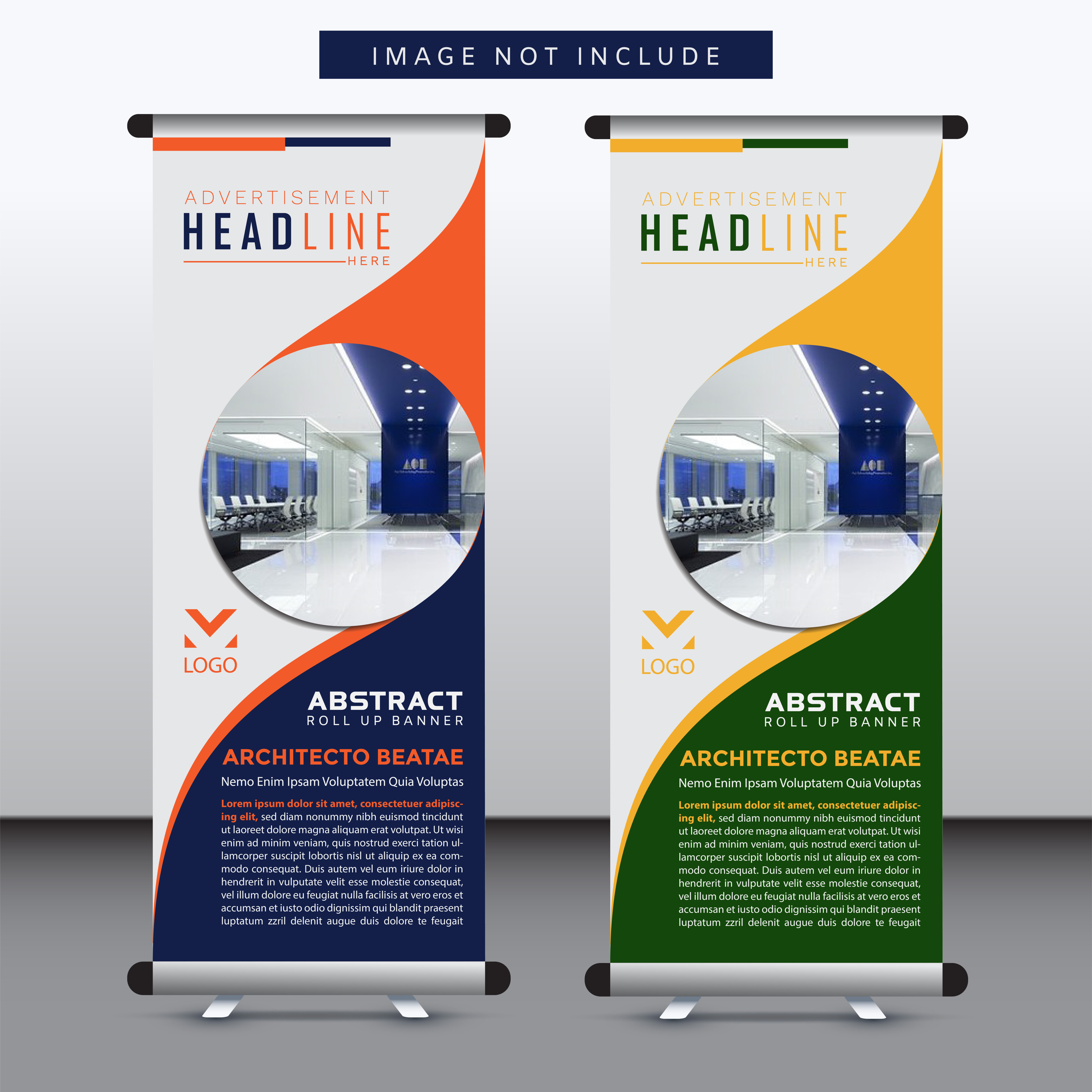 vertical banner design with rounded cutout for image Free Vector