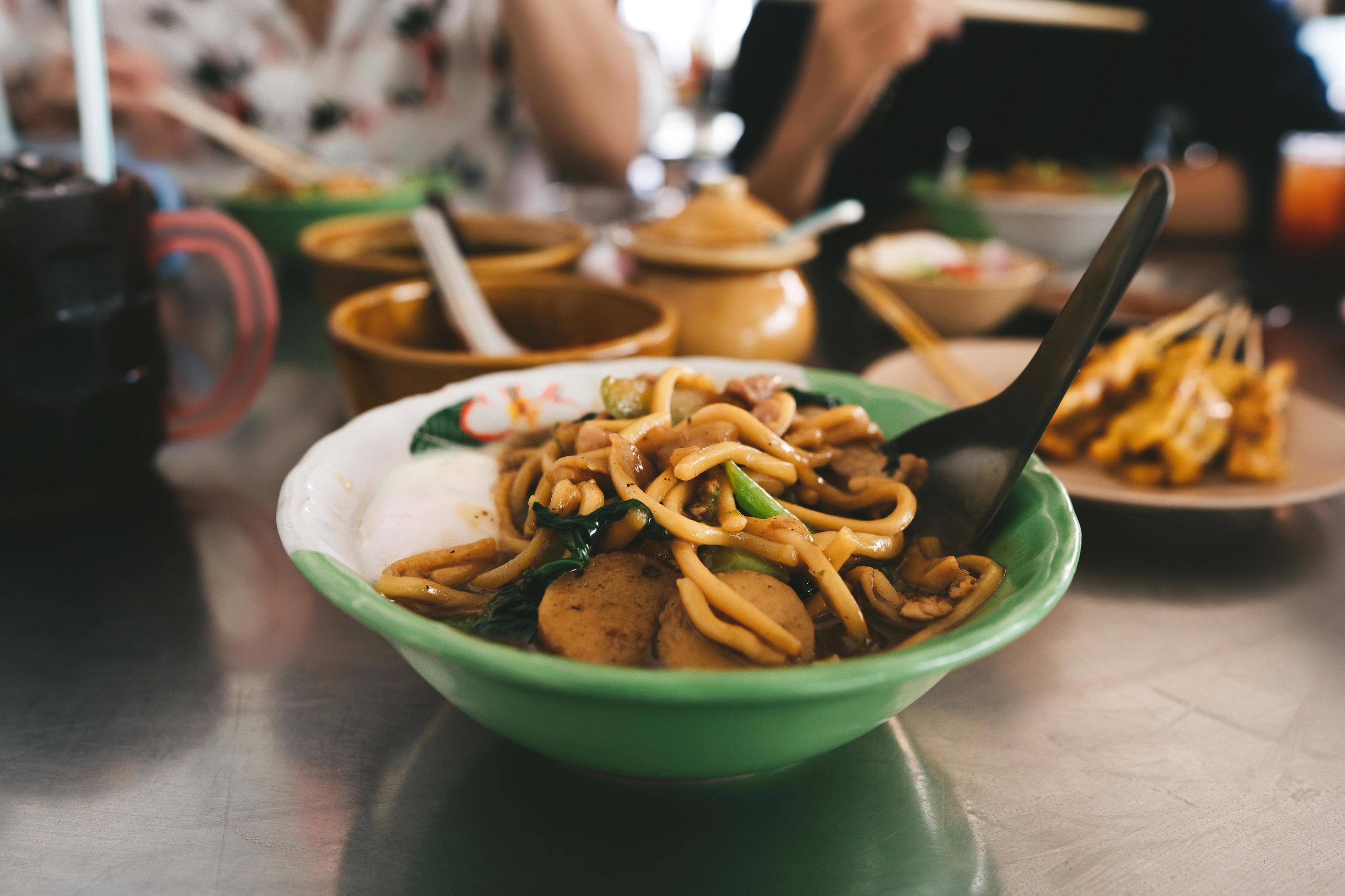 Stir fry egg noodle southern local food chinese style in Phuket, Thailand Stock Free