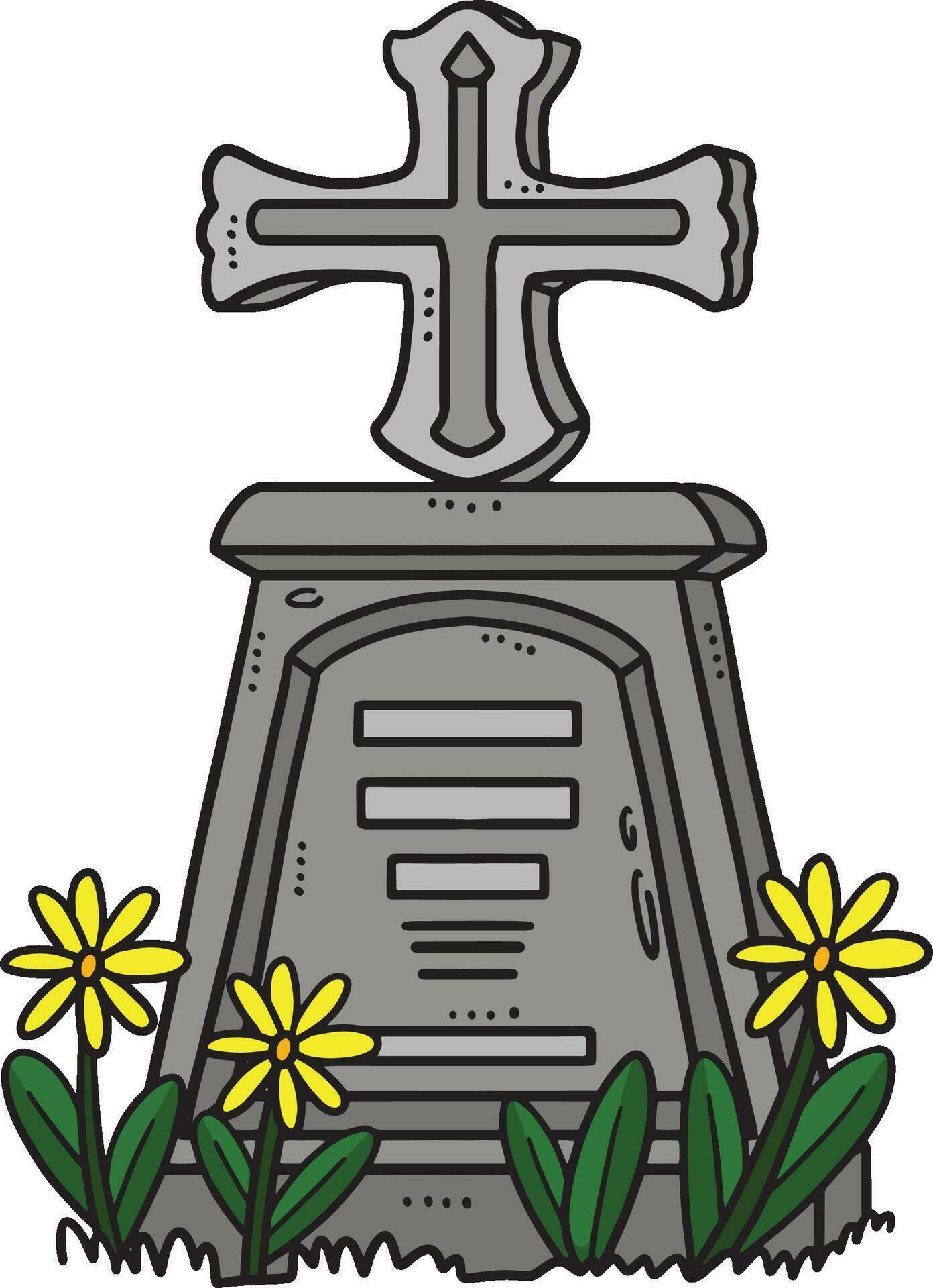 Tombstone with a Flower Cartoon Colored Clipart Stock Free