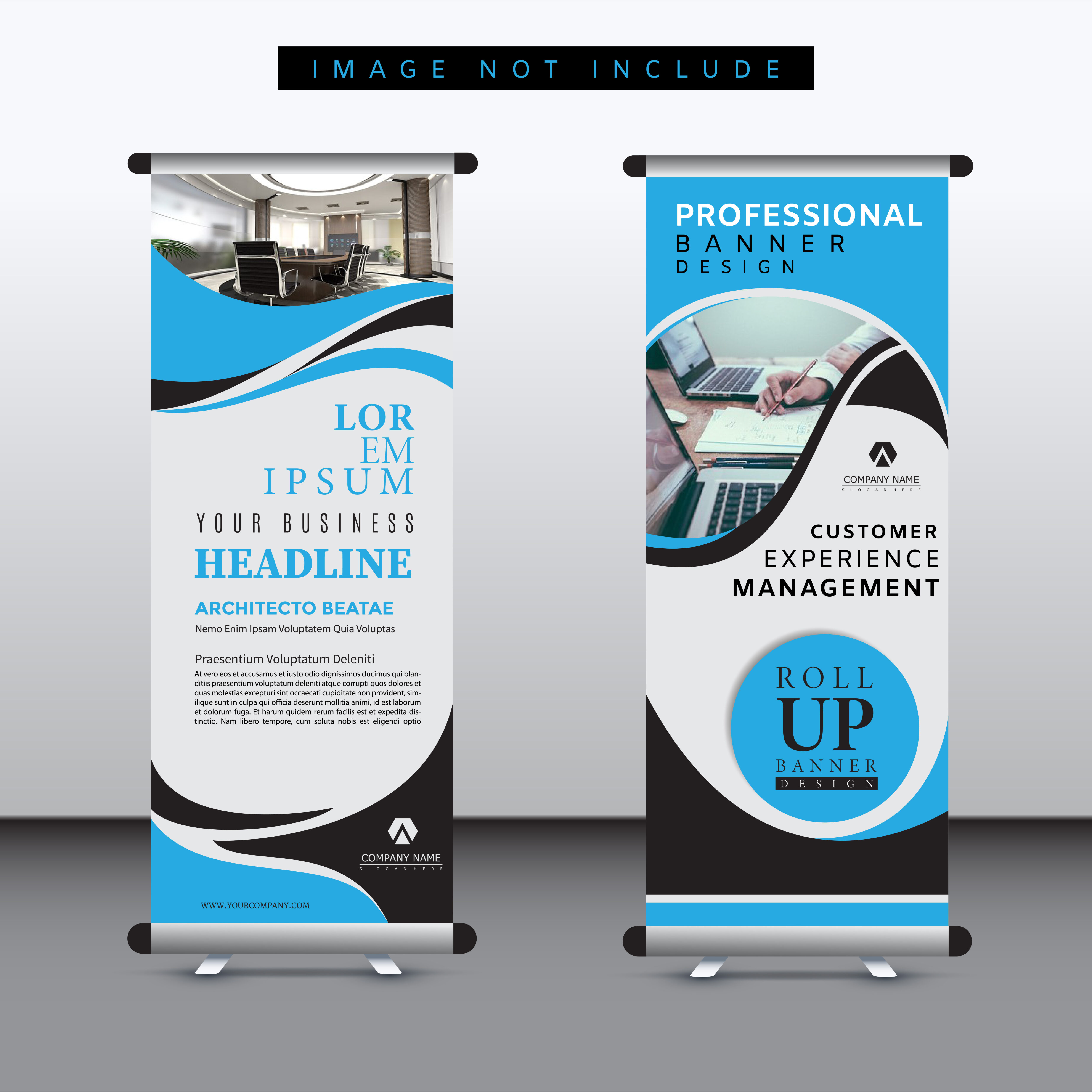 blue rounded shape roll up banner Free Vector