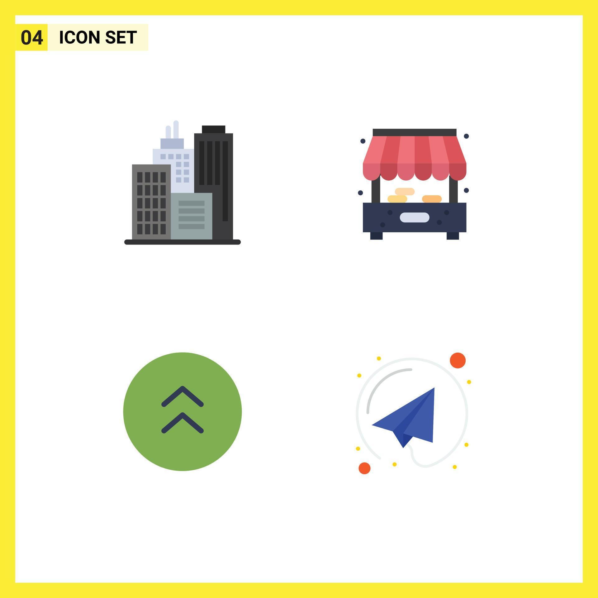 Mobile Interface Flat Icon Set of 4 Pictograms of building up city arrows paper plane Editable Vector Design Elements Stock Free