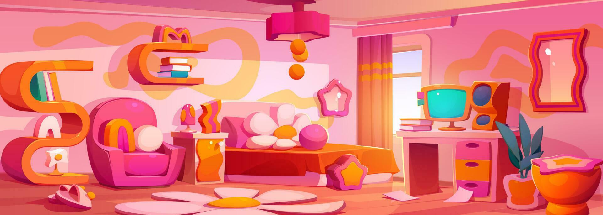 Y2k bedroom interior with daisy flower pillow Stock Free