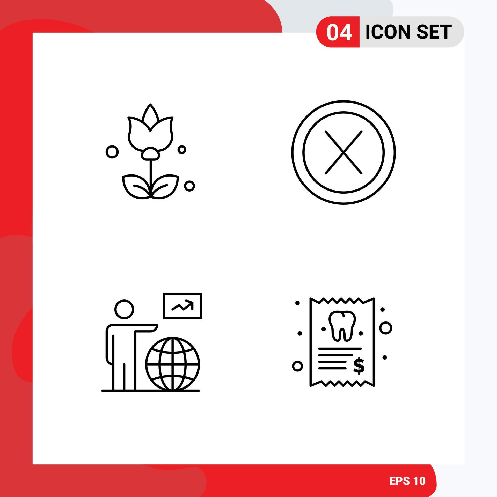 Stock Vector Icon Pack of 4 Line Signs and Symbols for bouquet globe close no arrow Editable Vector Design Elements Stock Free