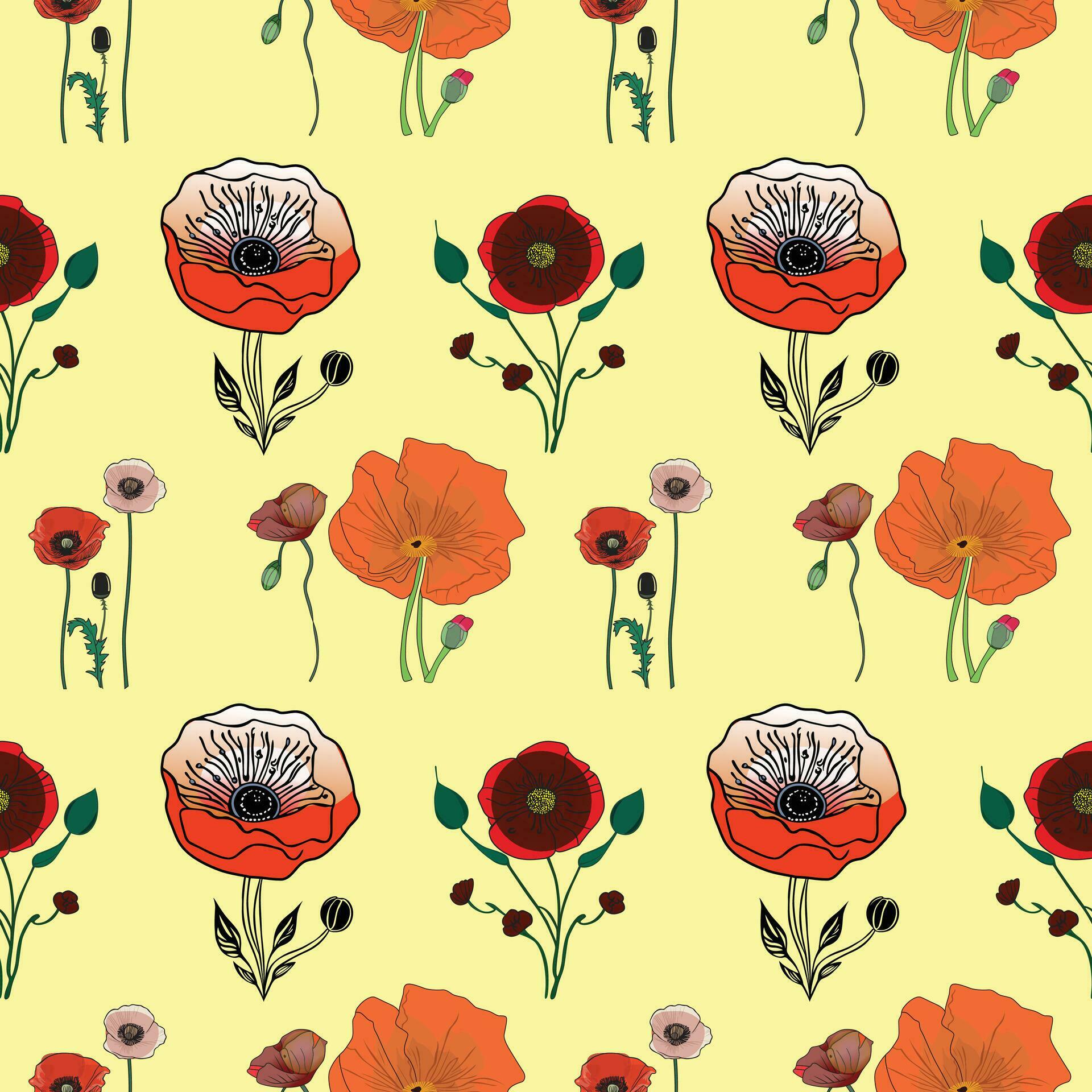 Flower flat style seamless pattern, vector design, Stock Free