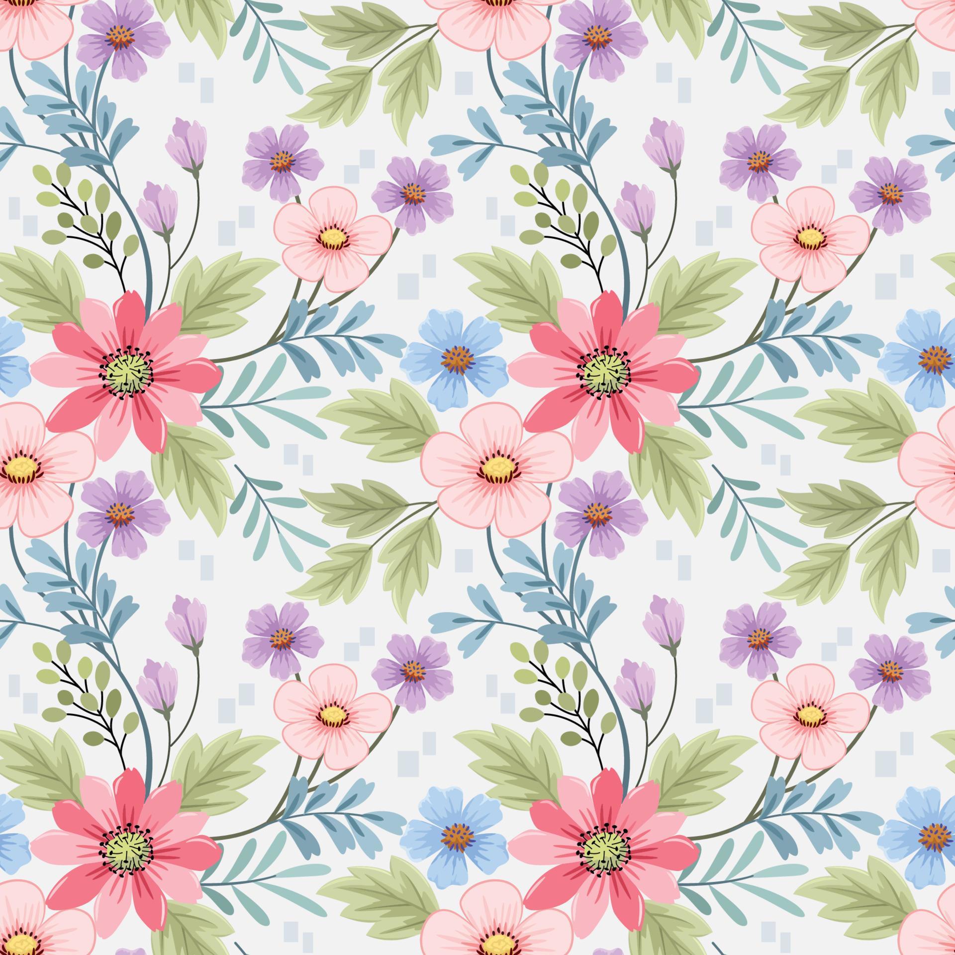 Colorful hand draw flowers seamless pattern. Stock Free