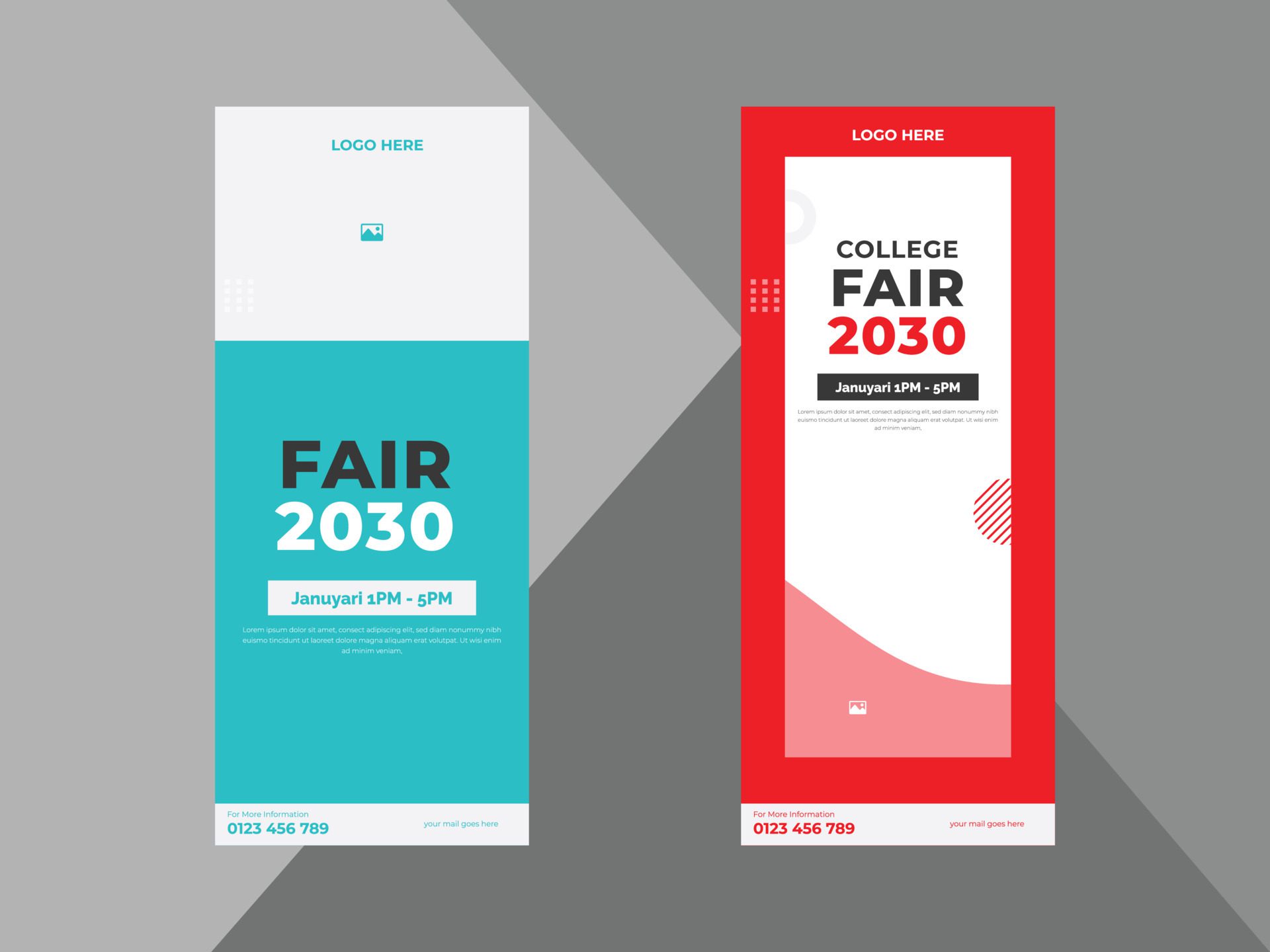 college fair roll up banner design template. college conference poster leaflet design. cover, roll up banner, poster, print-ready Free Vector