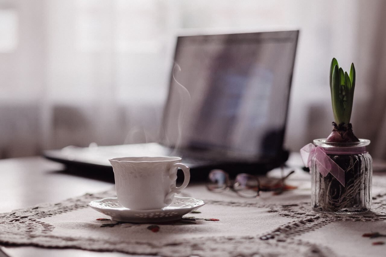 Steaming Coffee and Laptop Stock Free