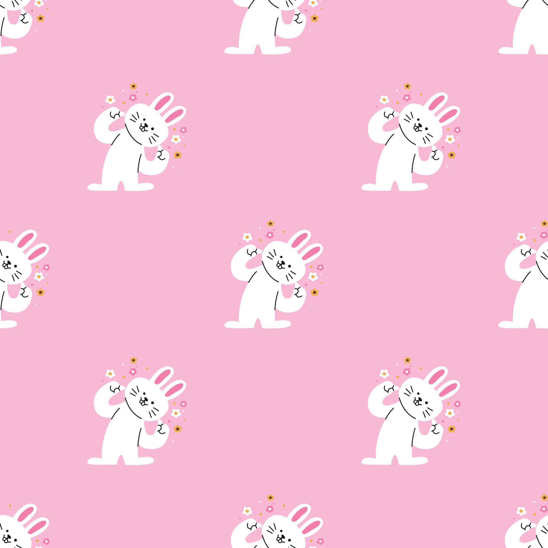 A CUTE WHITE BUNNY SEAMLESS PATTERN Free Vector